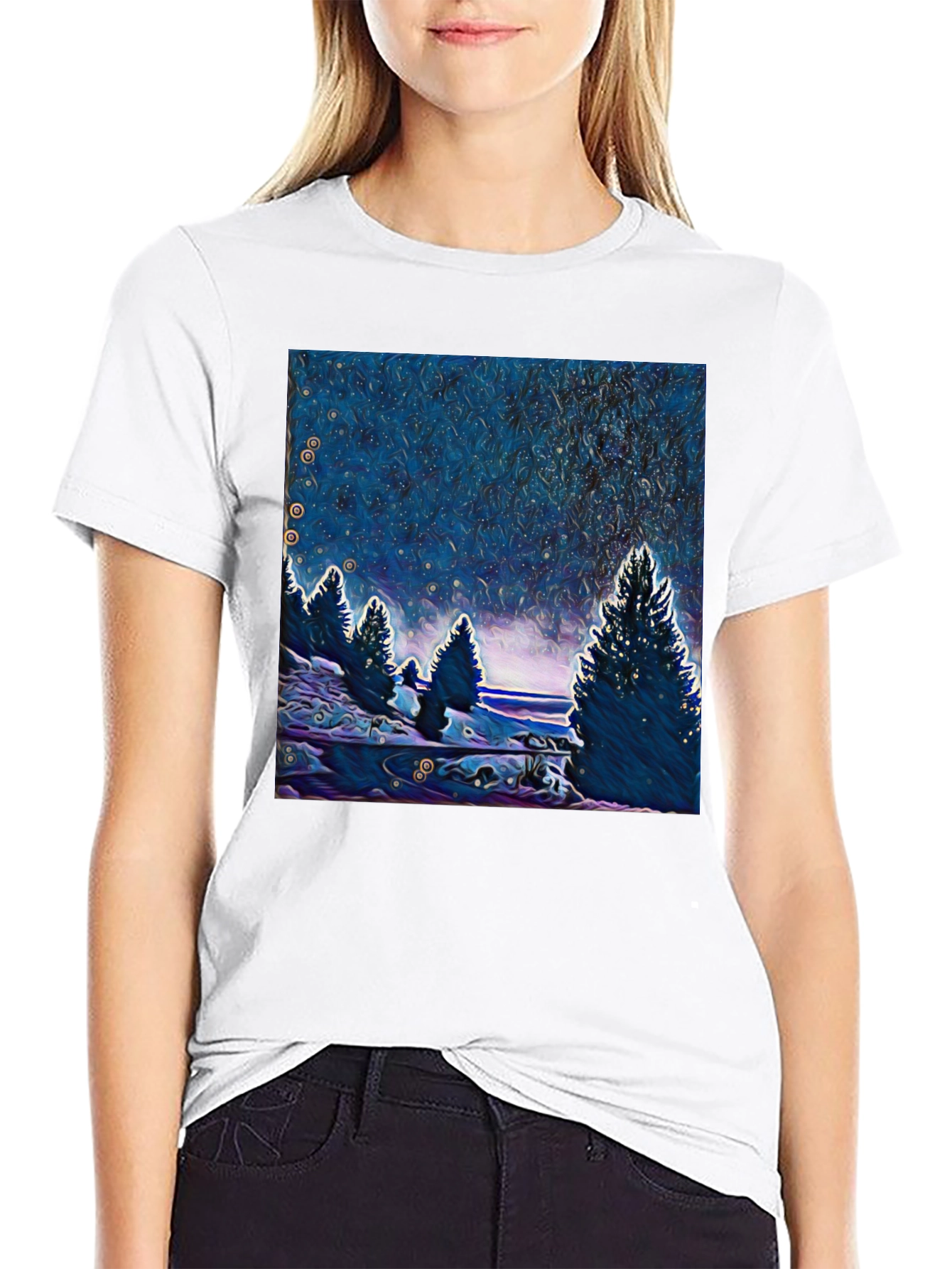 Starry Night Trees Graphic T-Shirt