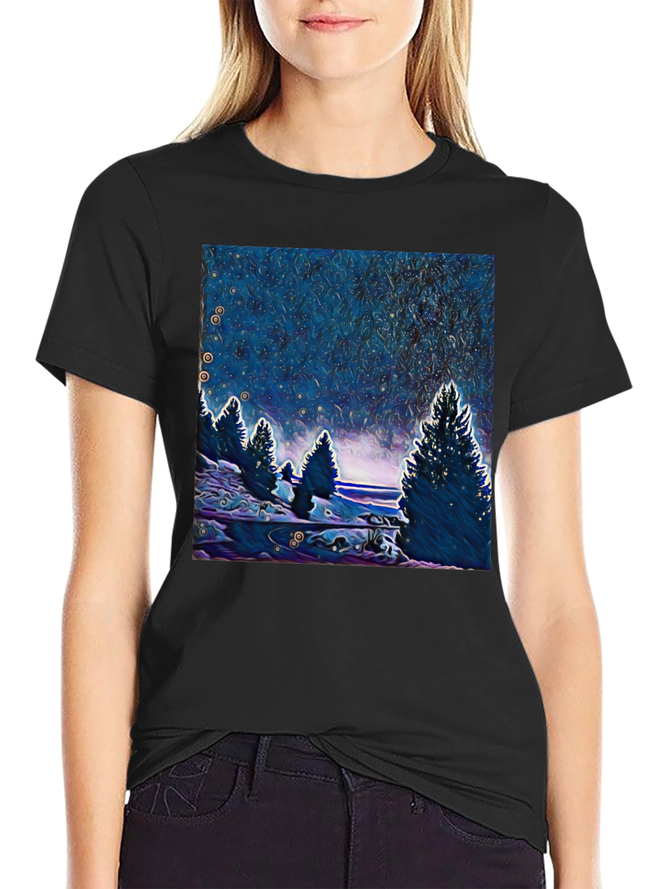 Starry Night Trees Graphic T-Shirt