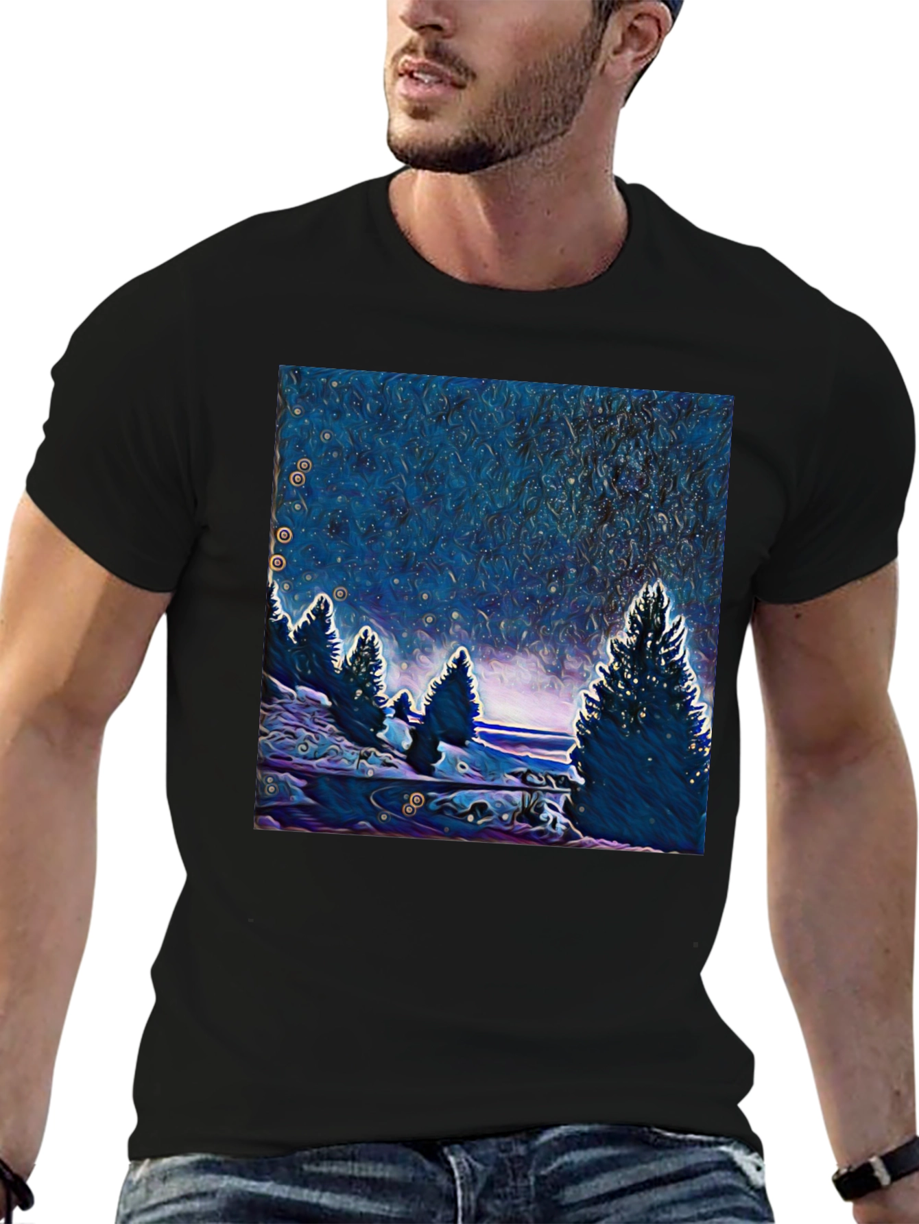 Starry Night Trees Graphic T-Shirt