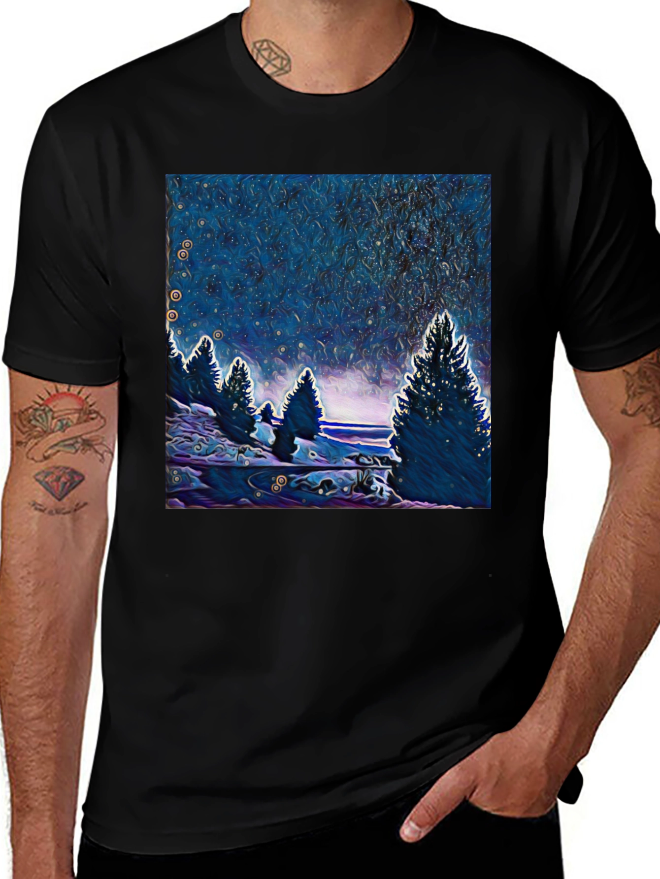 Starry Night Trees Graphic T-Shirt