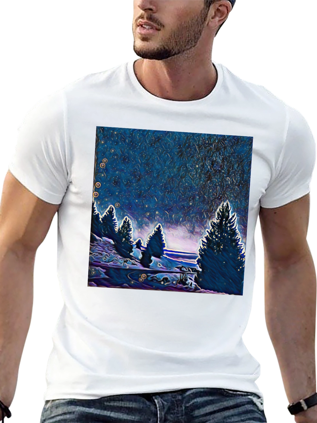 Starry Night Trees Graphic T-Shirt