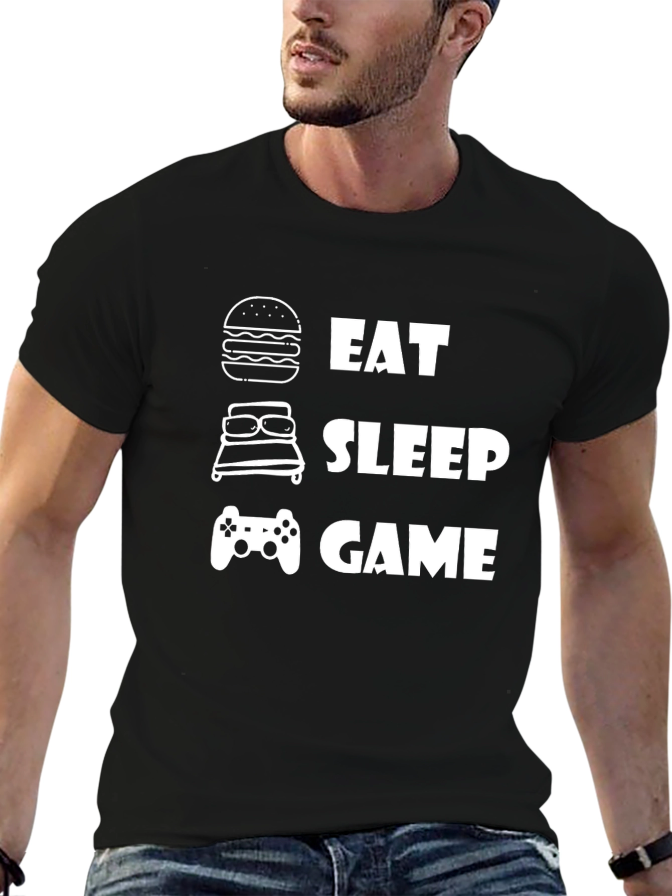 Eat Sleep Game Black Graphic T-Shirt