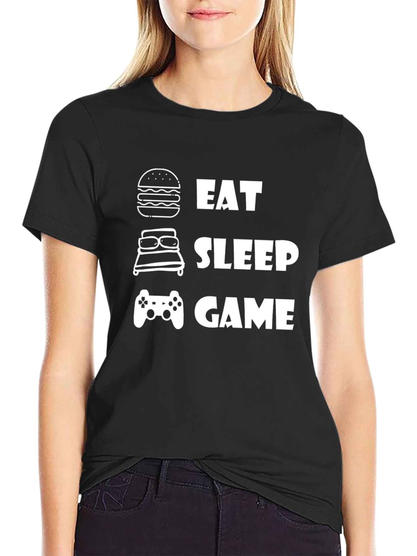 Eat Sleep Game Black Graphic T-Shirt