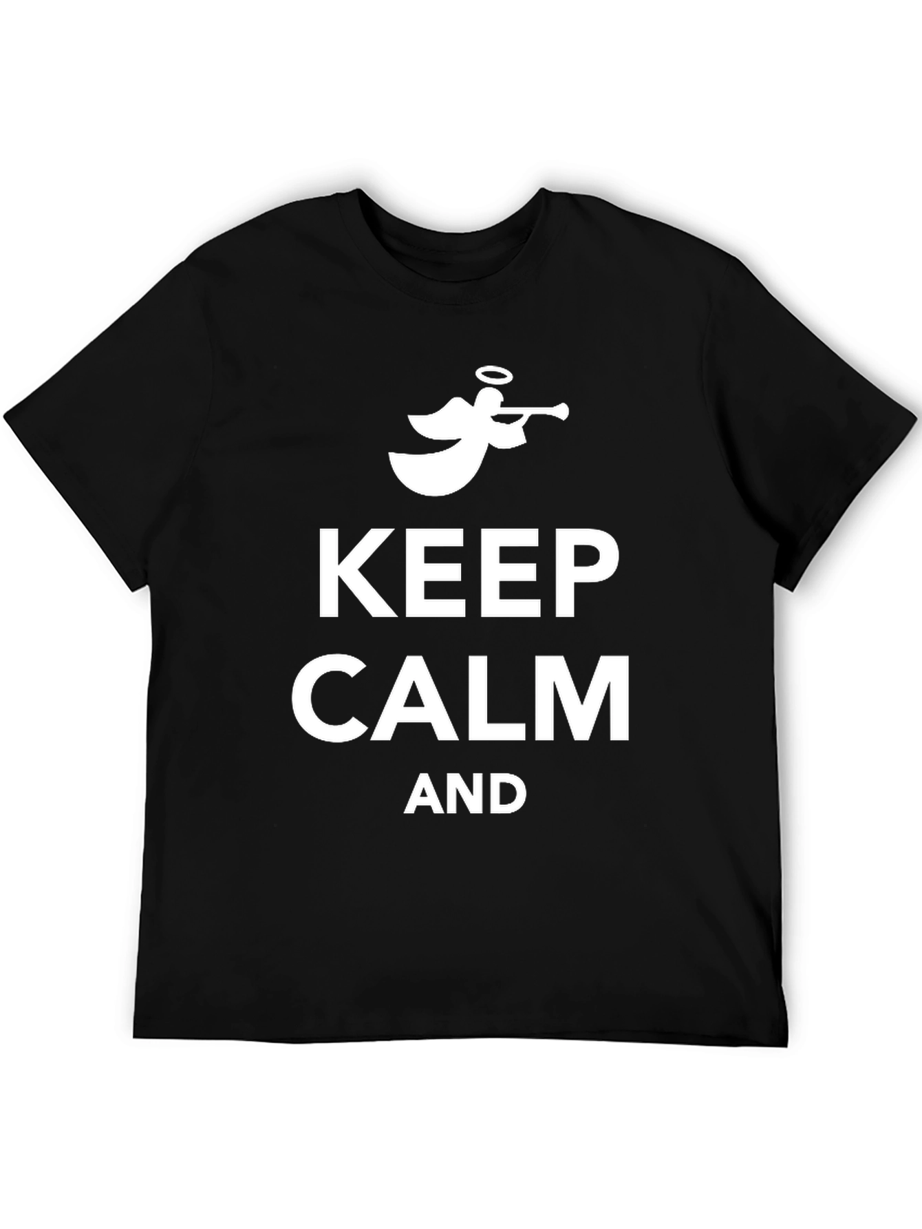 Keep Calm Angel Trumpet Black Cotton Tee