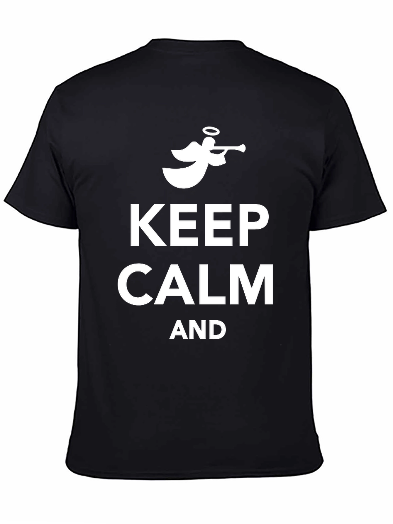 Keep Calm Angel Trumpet Black Cotton Tee