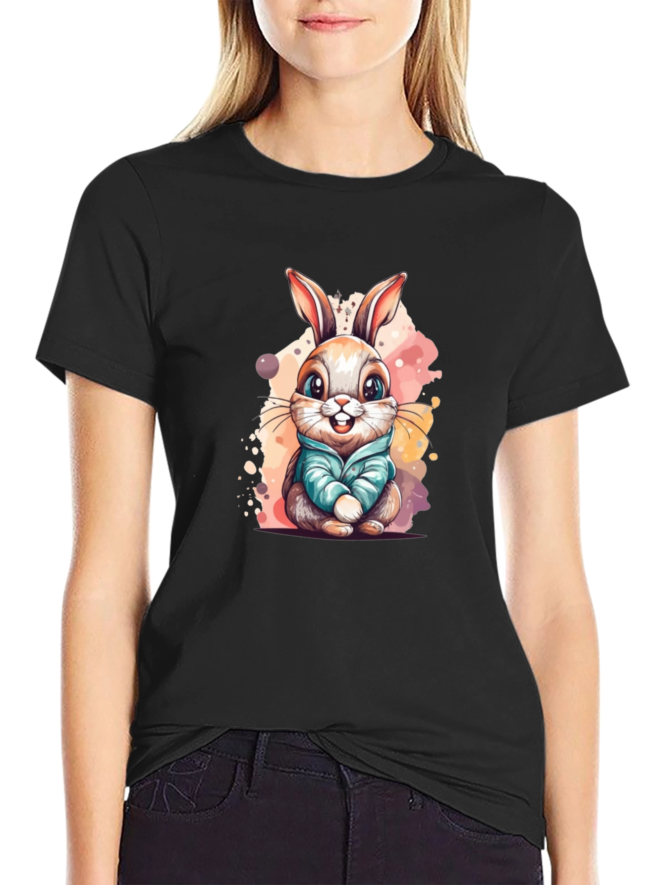 Cute Cartoon Bunny Rabbit Graphic T-Shirt