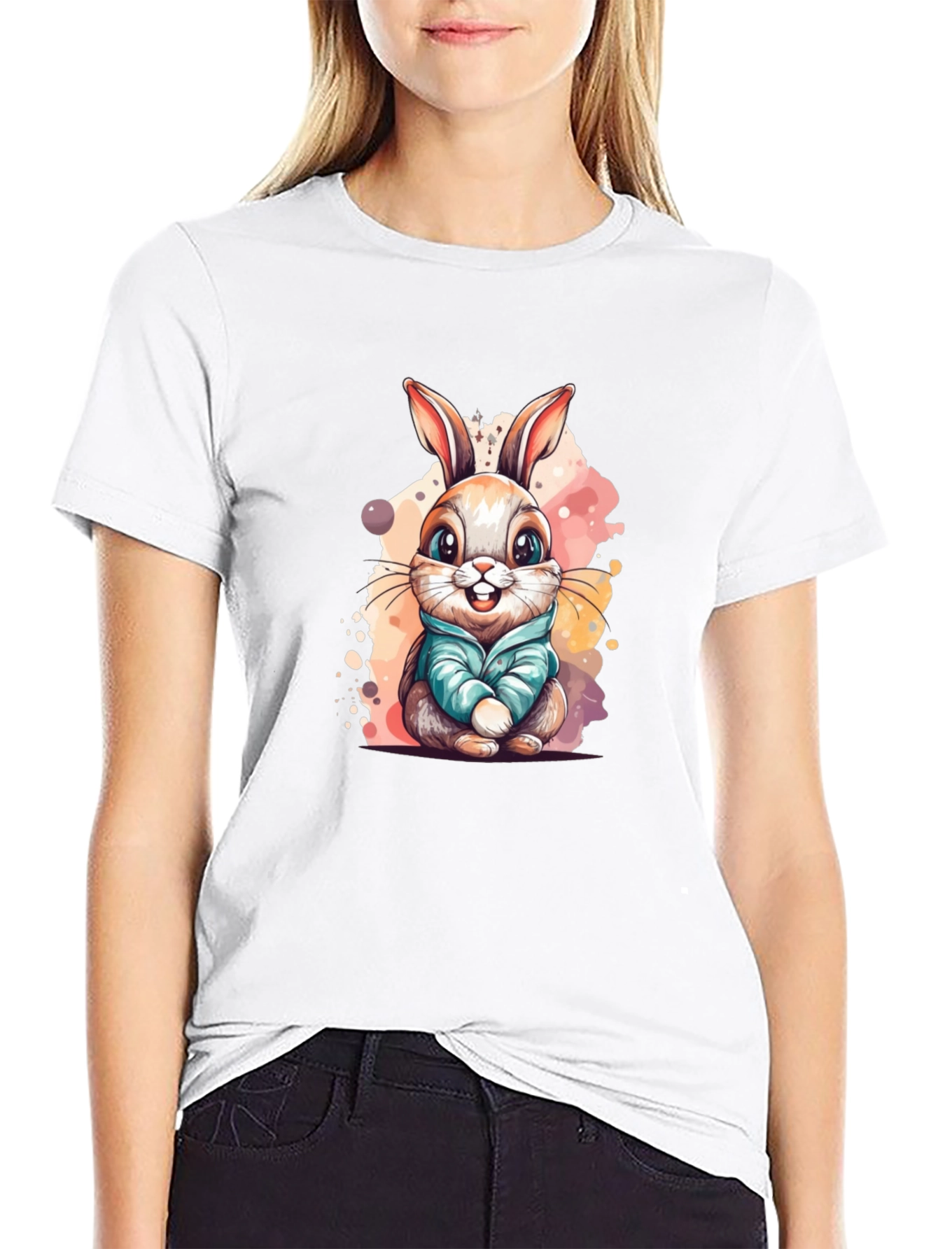 Cute Cartoon Bunny Rabbit Graphic T-Shirt