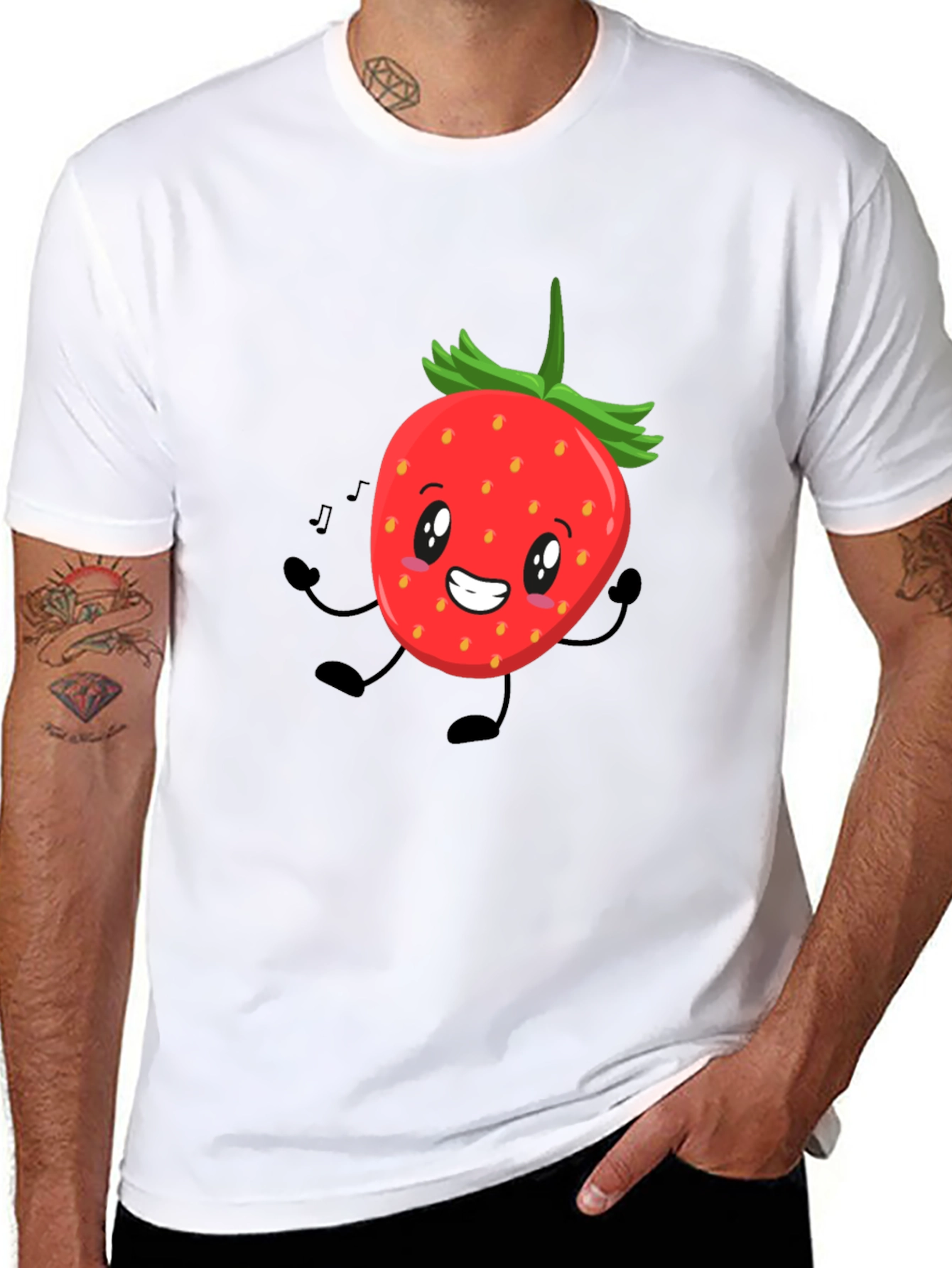 Strawberry Character Graphic Tee - Black
