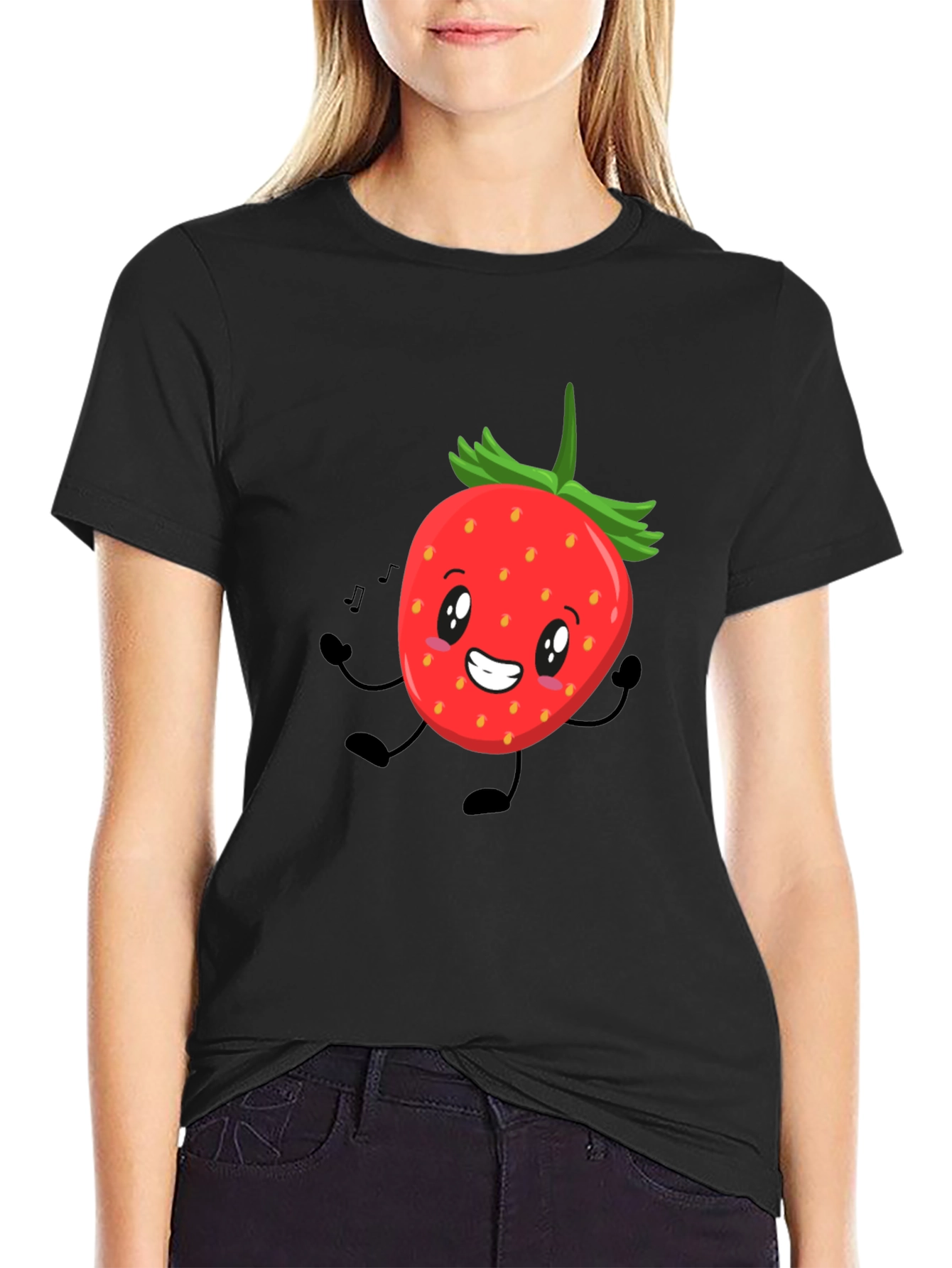 Strawberry Character Graphic Tee - Black