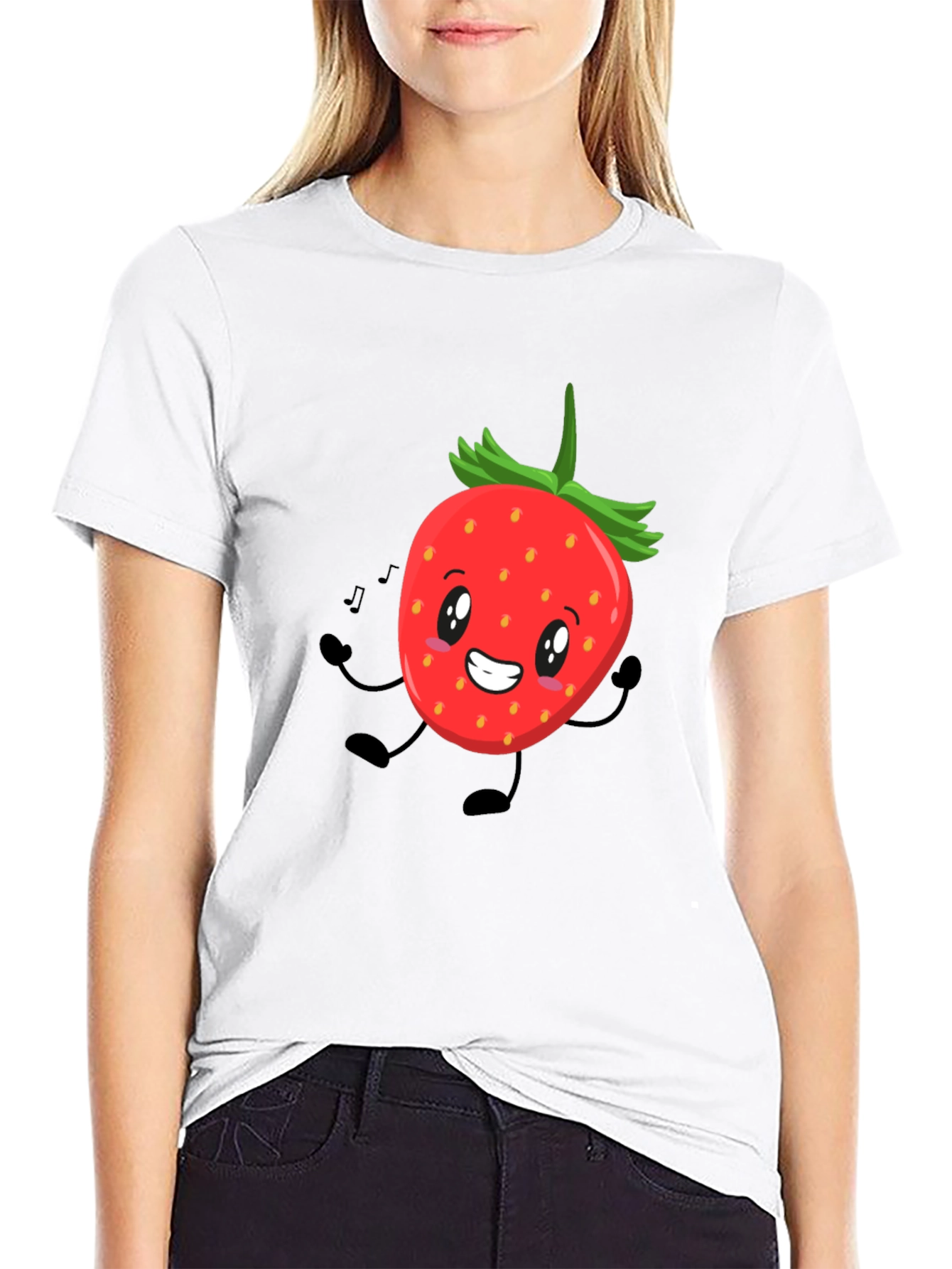 Strawberry Character Graphic Tee - Black