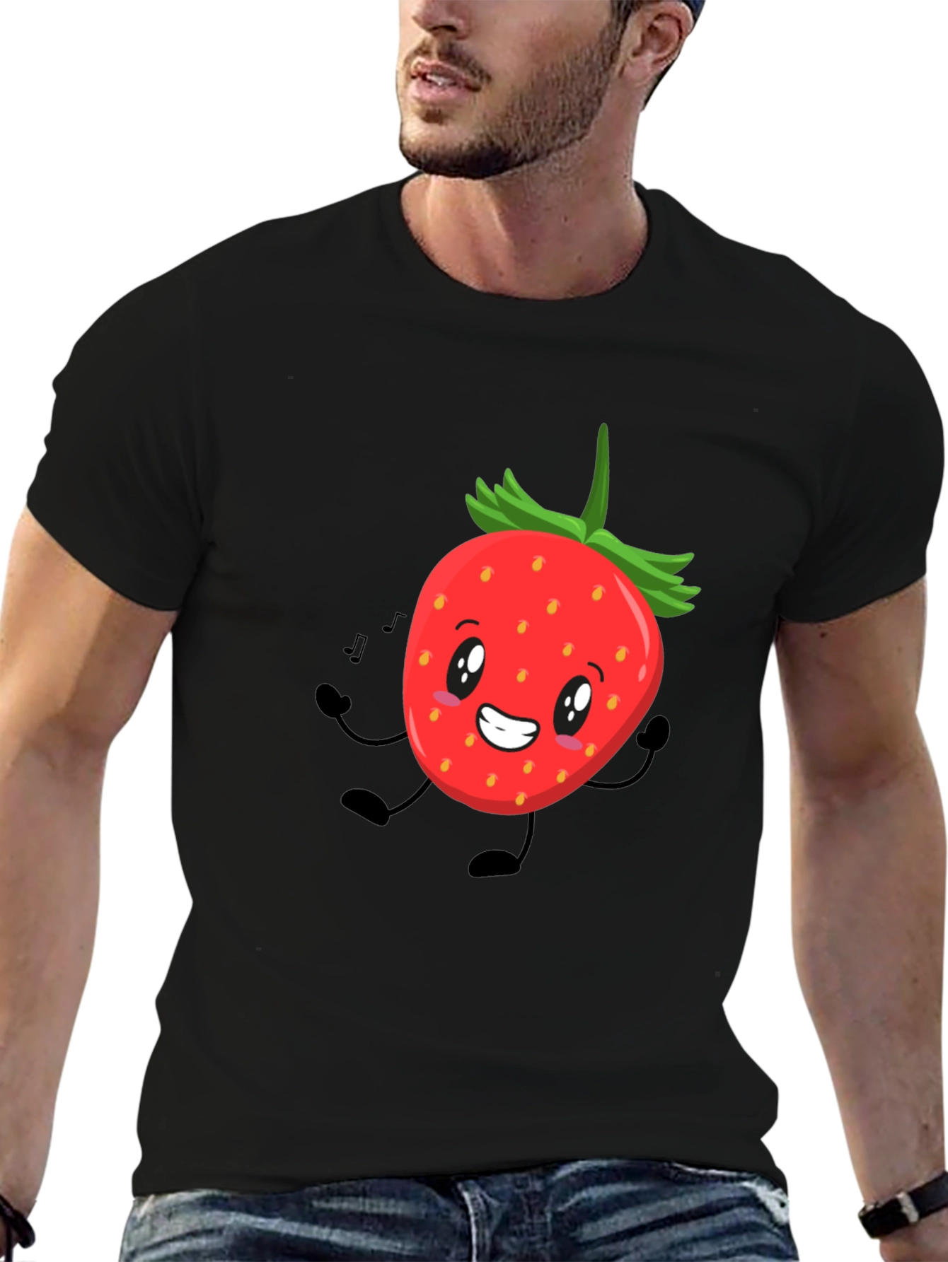 Strawberry Character Graphic Tee - Black