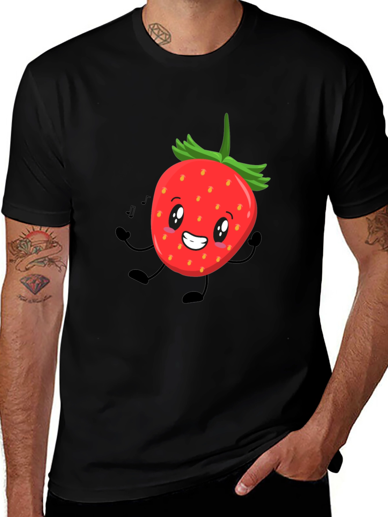 Strawberry Character Graphic Tee - Black