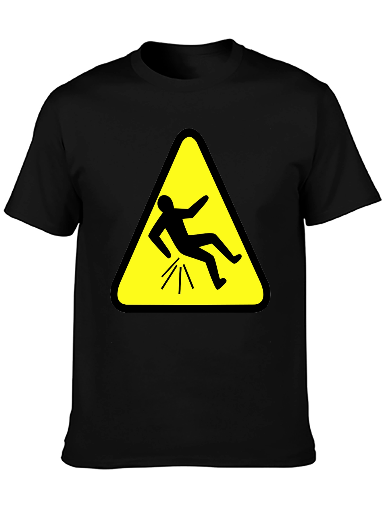 Funny Falling Man Hazard Sign Black T-Shirt