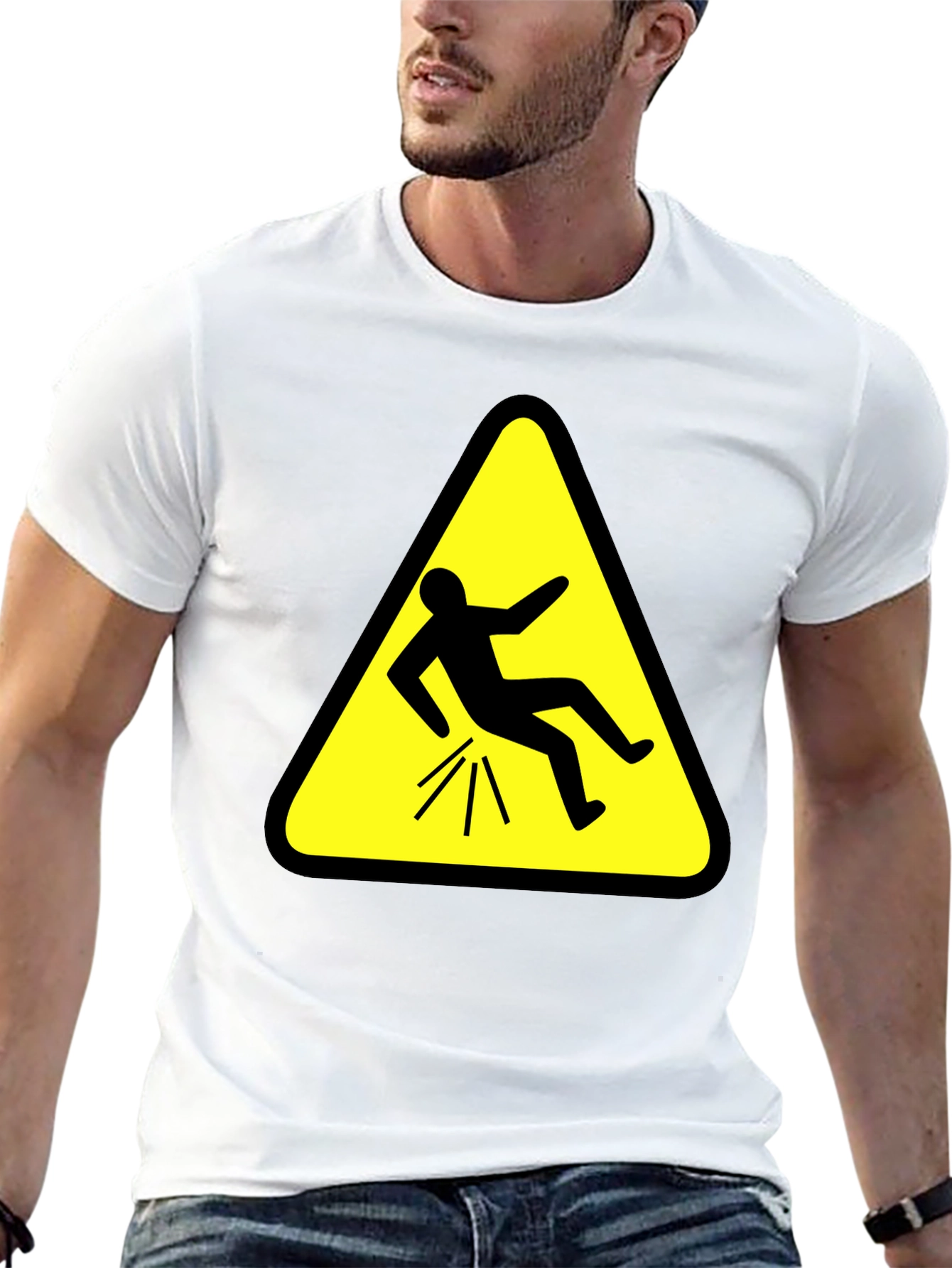 Funny Falling Man Hazard Sign Black T-Shirt