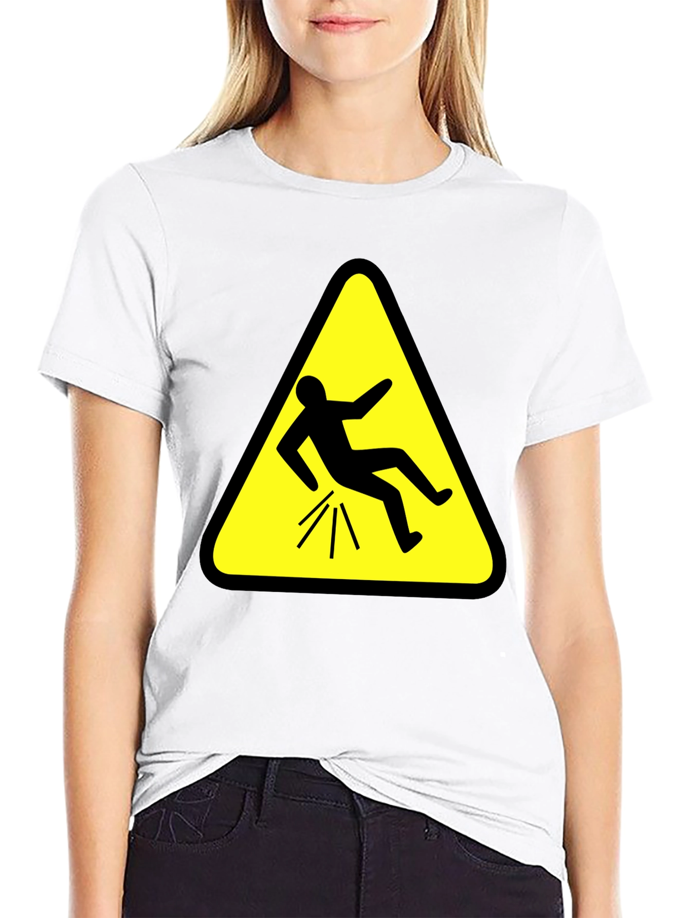 Funny Falling Man Hazard Sign Black T-Shirt