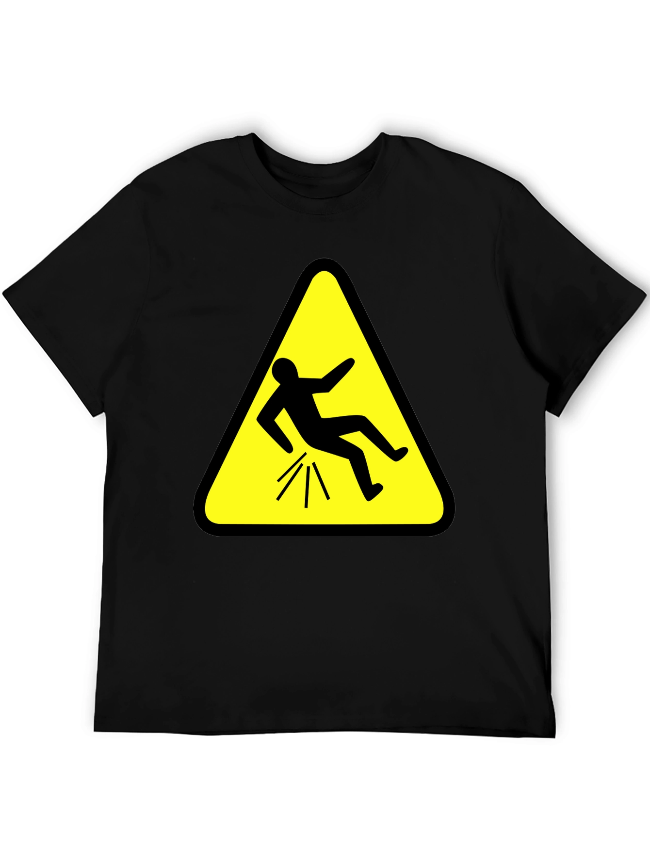 Funny Falling Man Hazard Sign Black T-Shirt