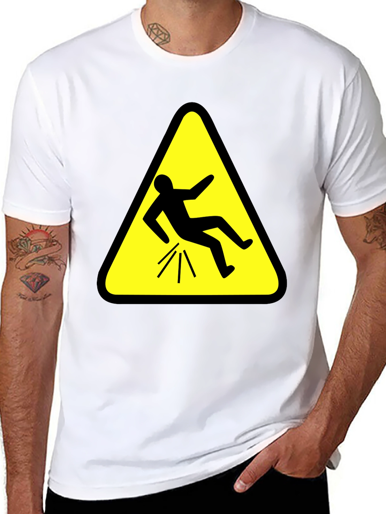 Funny Falling Man Hazard Sign Black T-Shirt