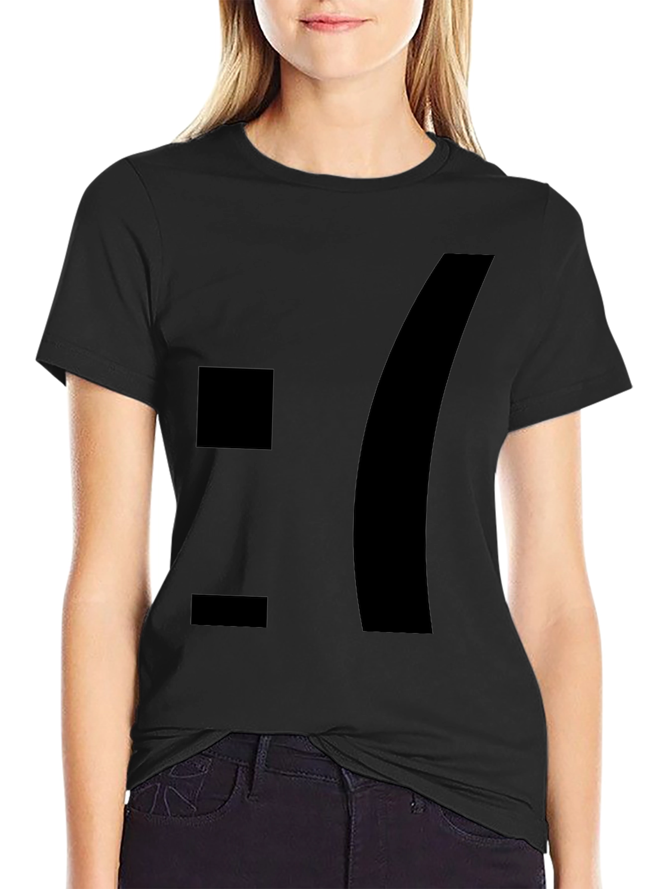 Sad Emoticon Graphic Tee - Black Cotton Blend