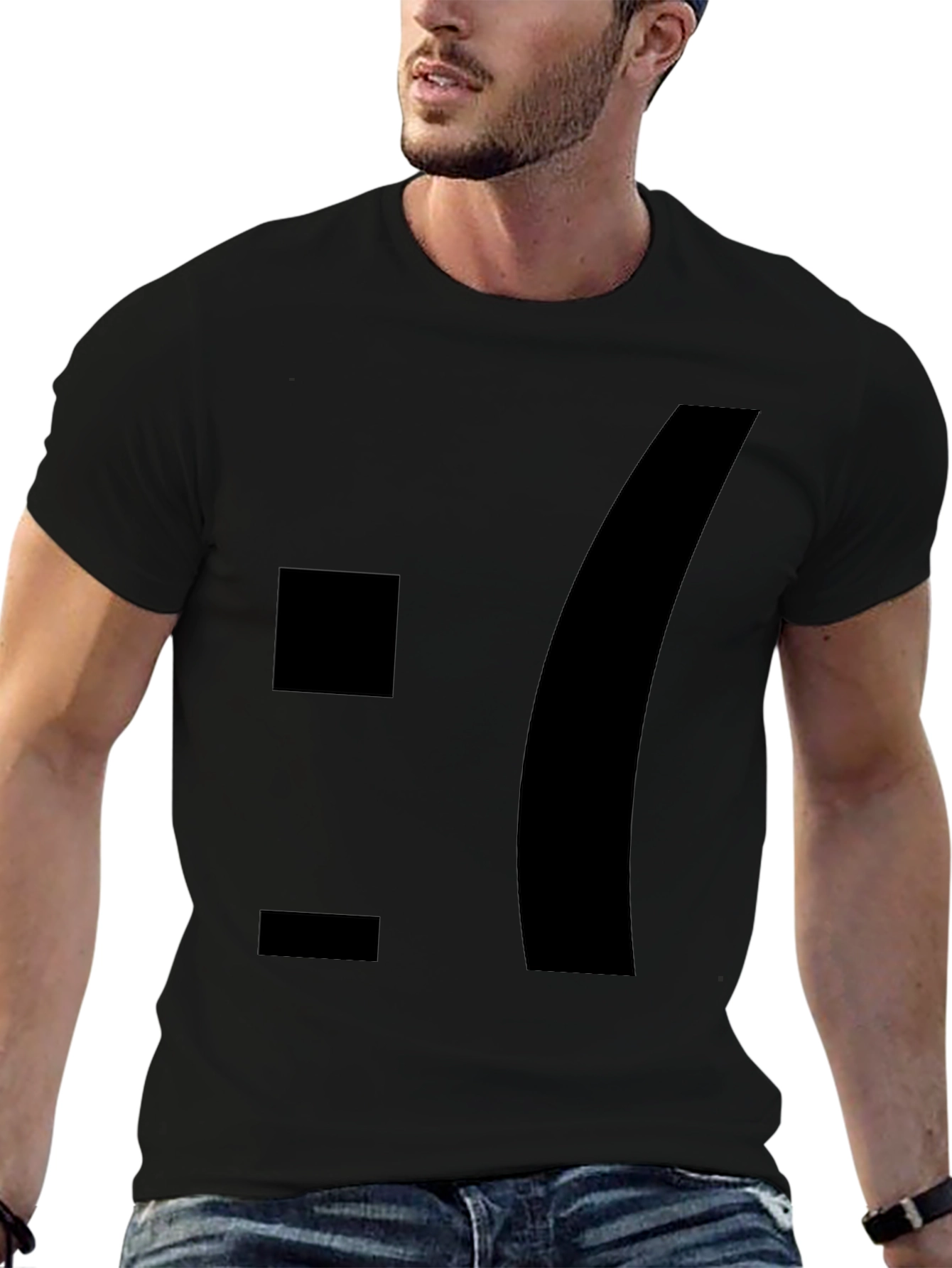 Sad Emoticon Graphic Tee - Black Cotton Blend