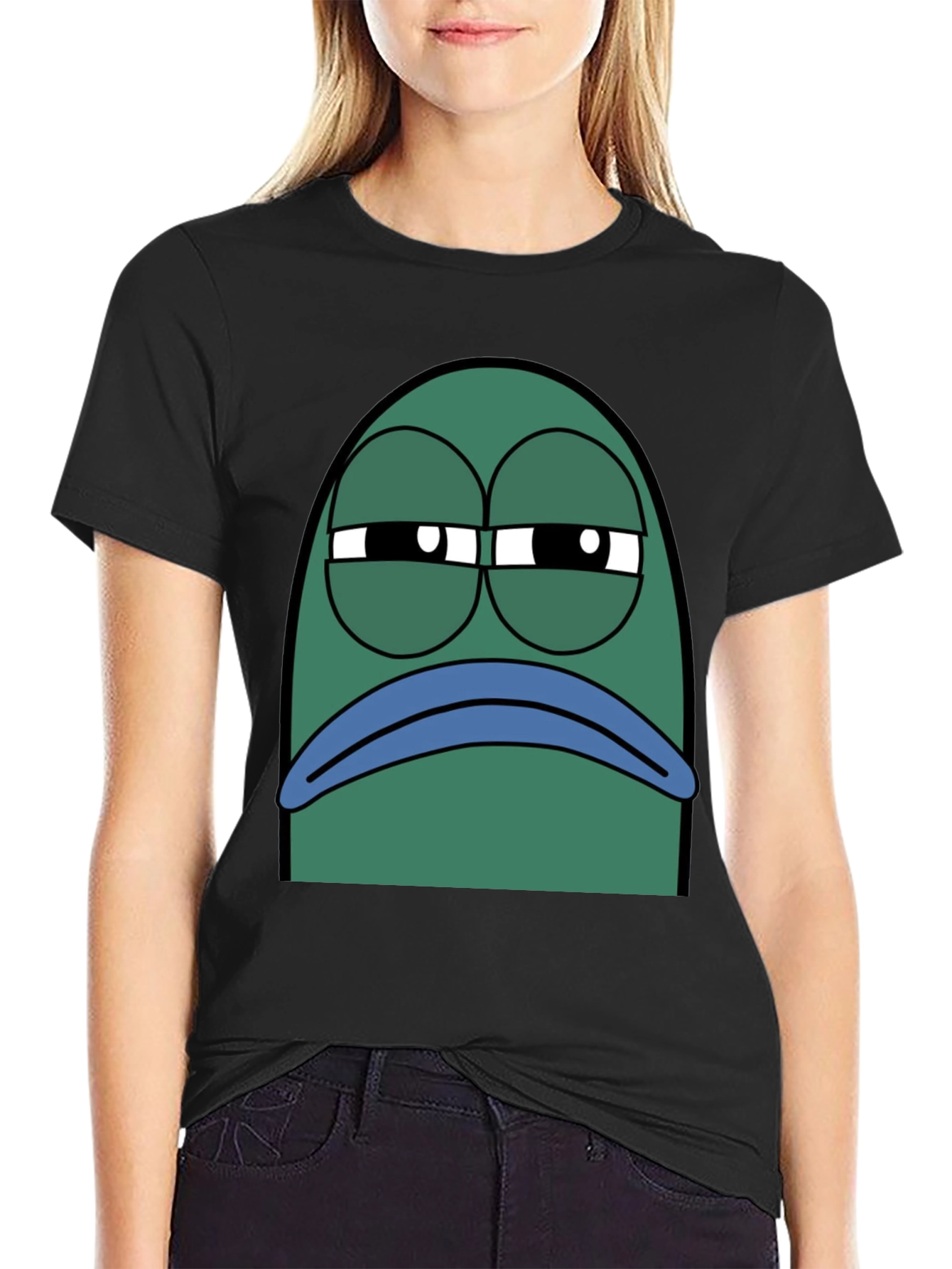 Black T-Shirt with Grumpy Fish Graphic