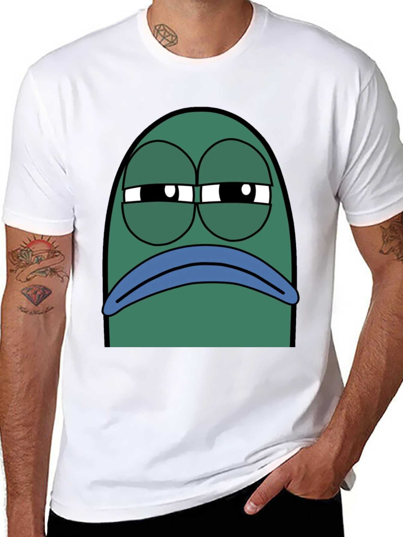 Black T-Shirt with Grumpy Fish Graphic