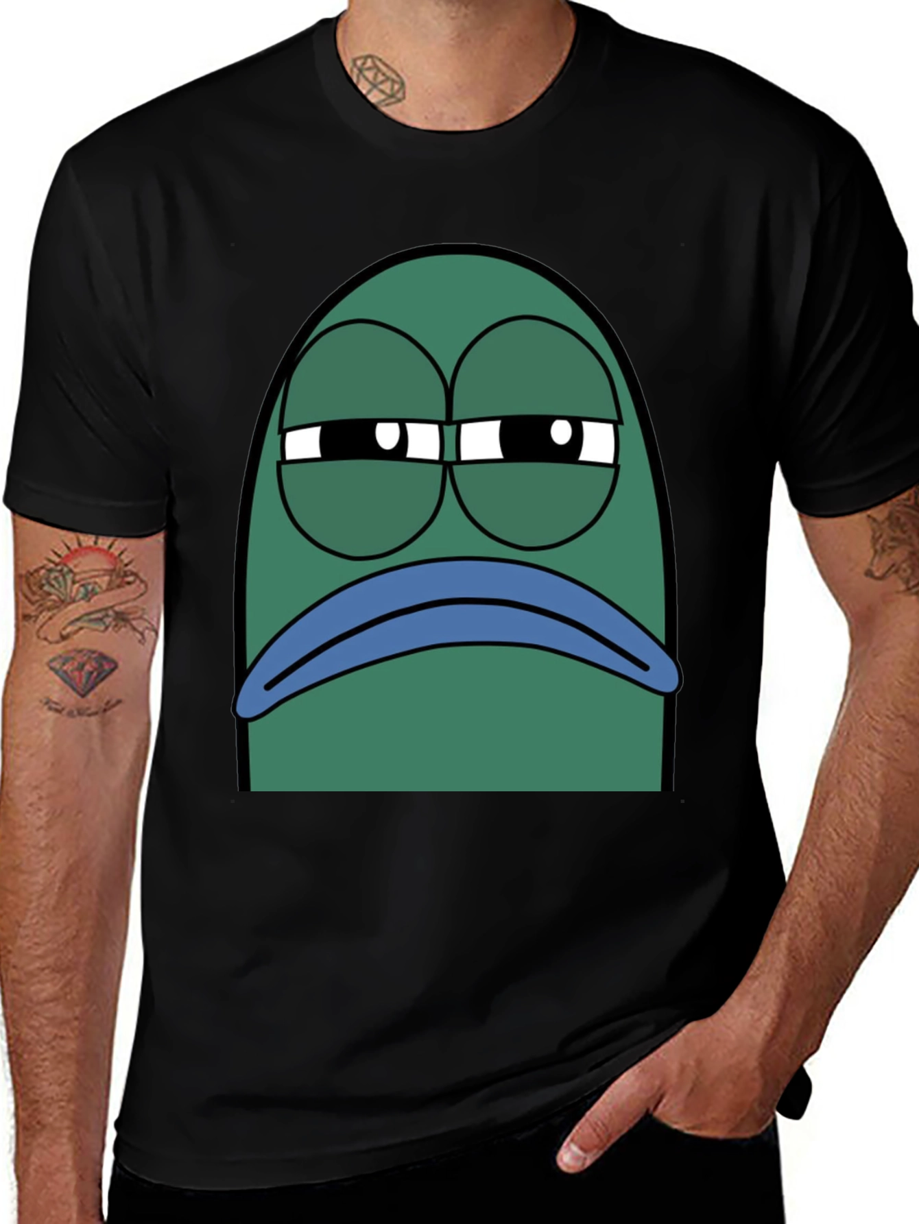 Black T-Shirt with Grumpy Fish Graphic