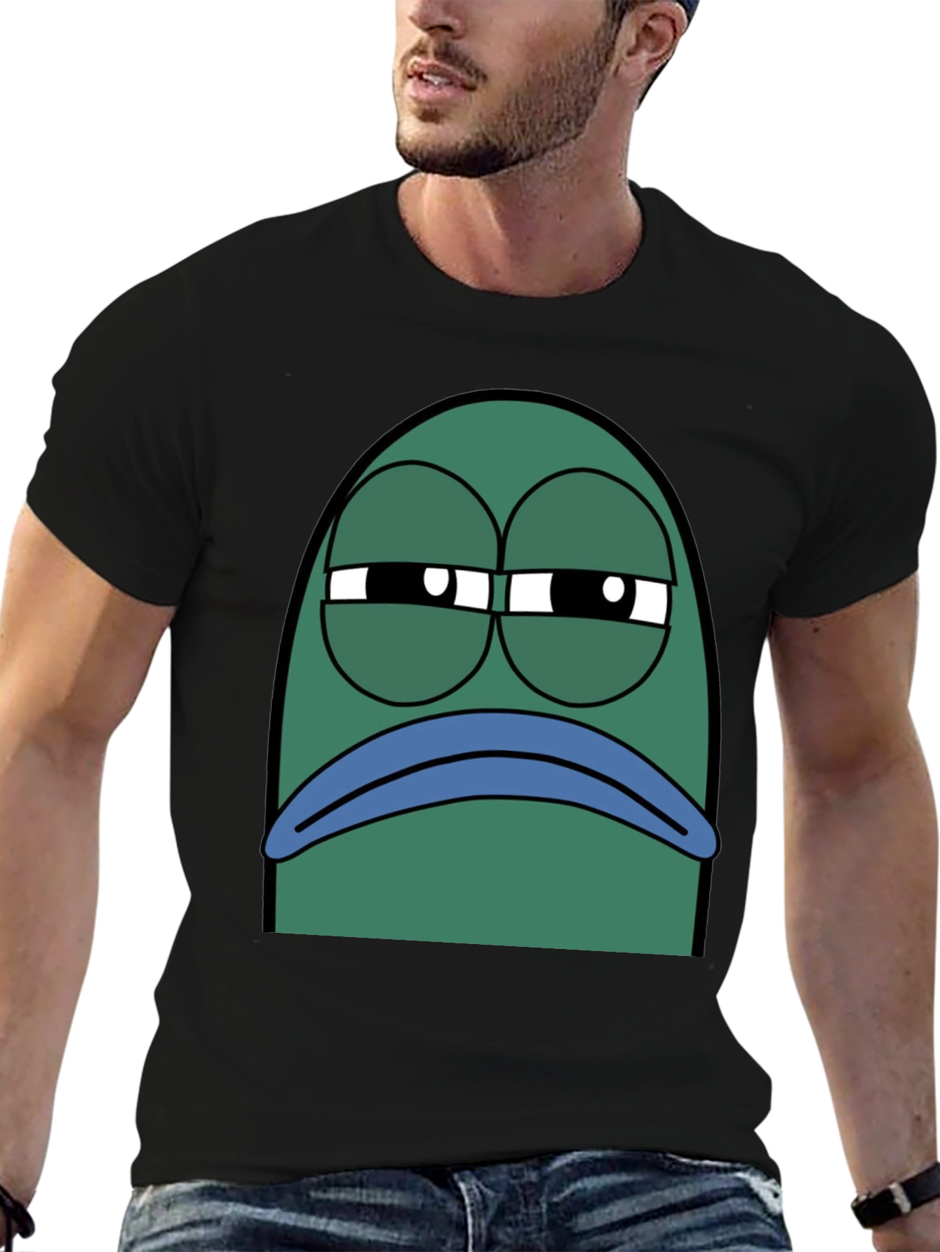 Black T-Shirt with Grumpy Fish Graphic