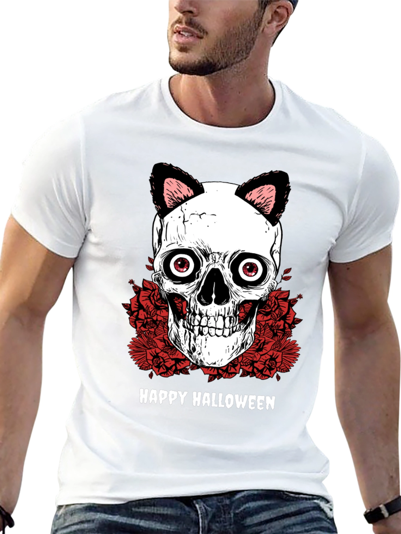 Happy Halloween Skull Cat Ears T-Shirt