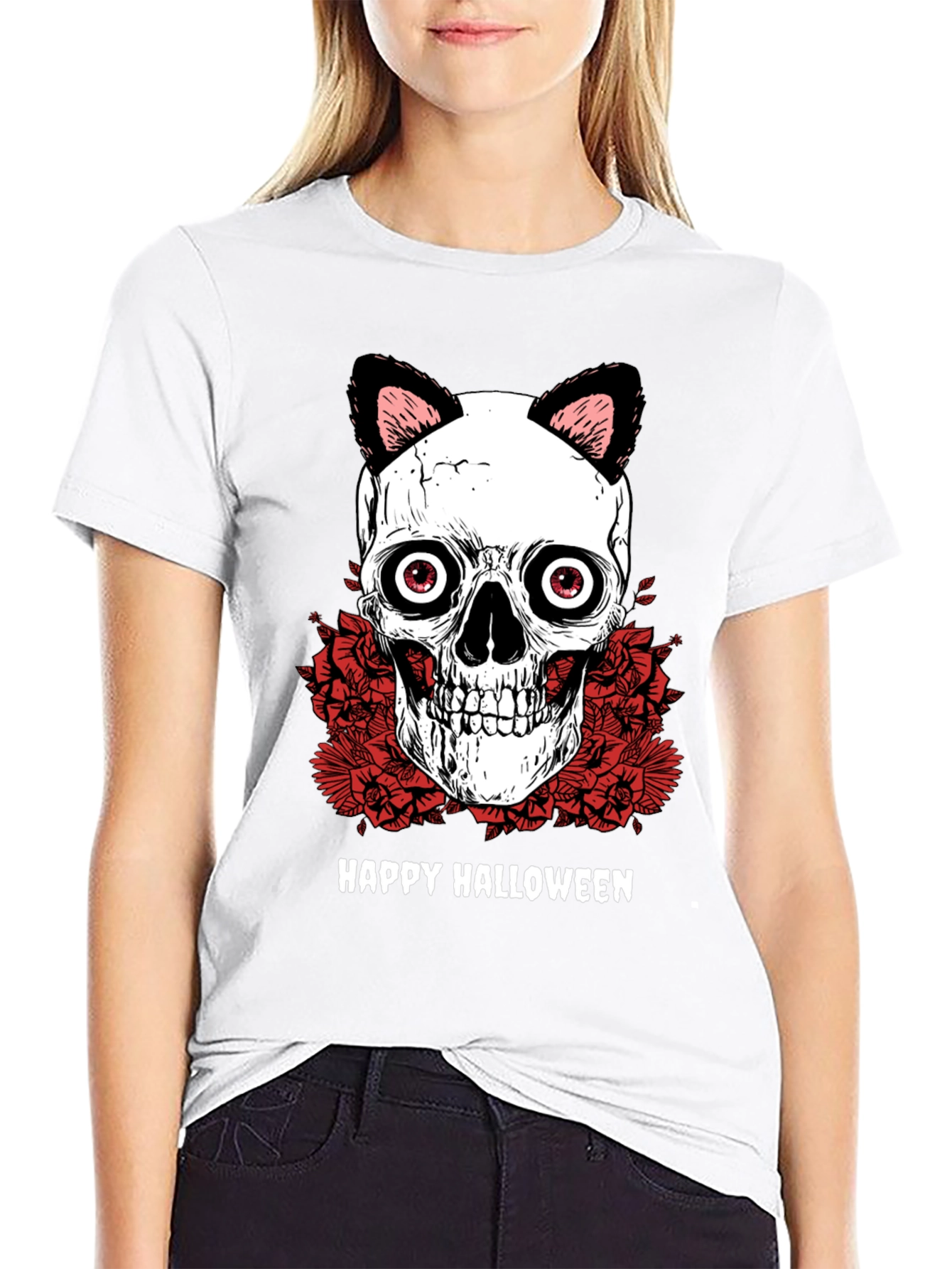 Happy Halloween Skull Cat Ears T-Shirt