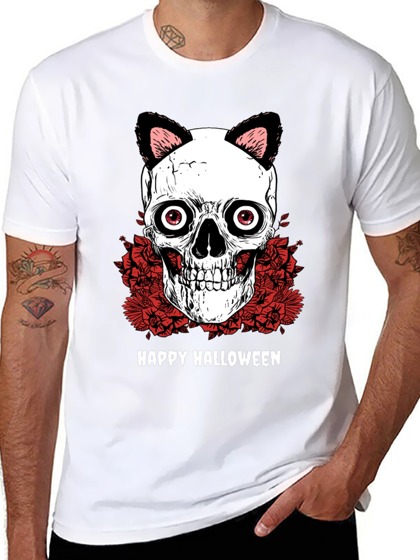 Happy Halloween Skull Cat Ears T-Shirt