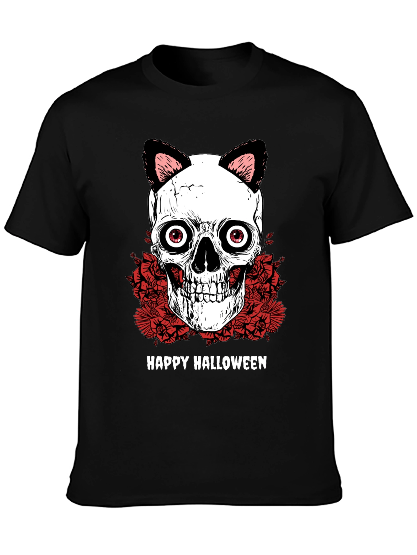 Happy Halloween Skull Cat Ears T-Shirt