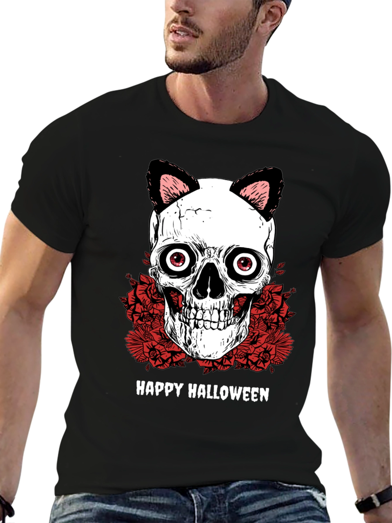 Happy Halloween Skull Cat Ears T-Shirt