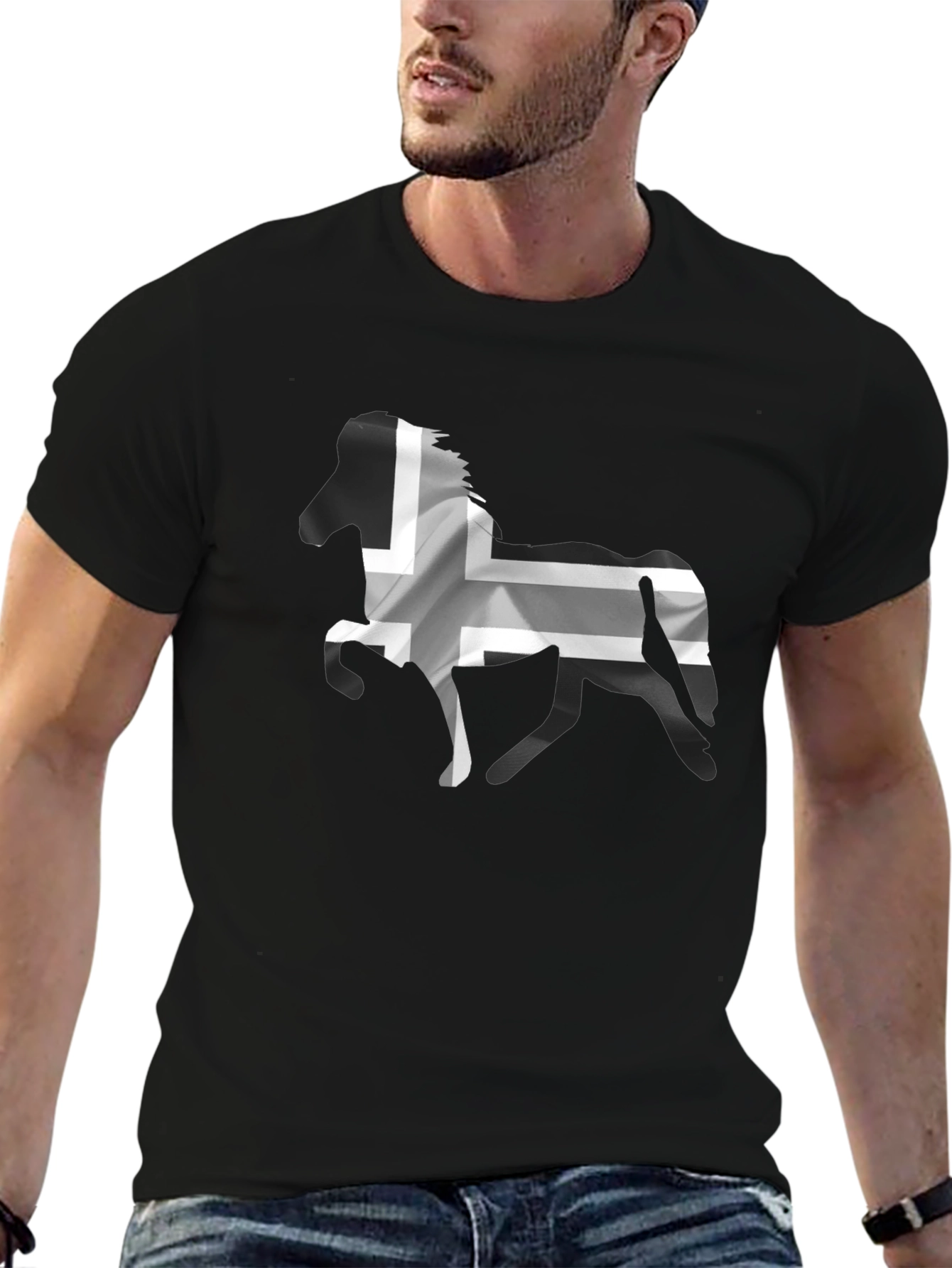 Icelandic Horse Flag T-Shirt - Black Cotton Tee