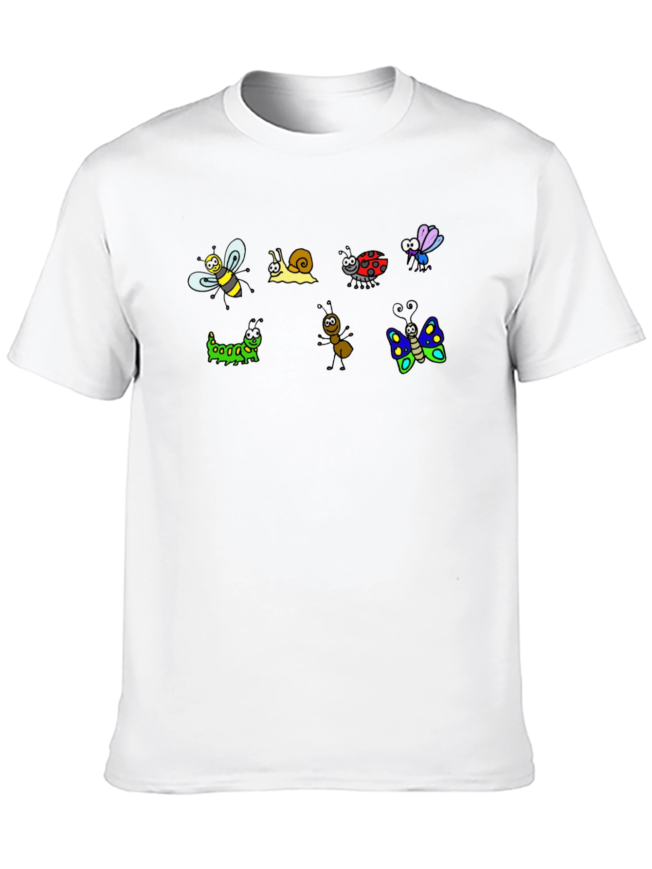 Cartoon Insects Black Cotton T-Shirt