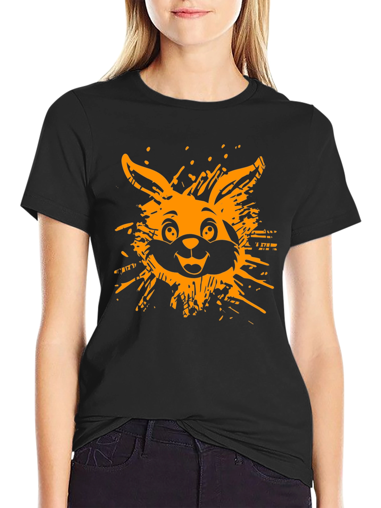 Funky Rabbit Graphic Tee - Black Cotton T-Shirt