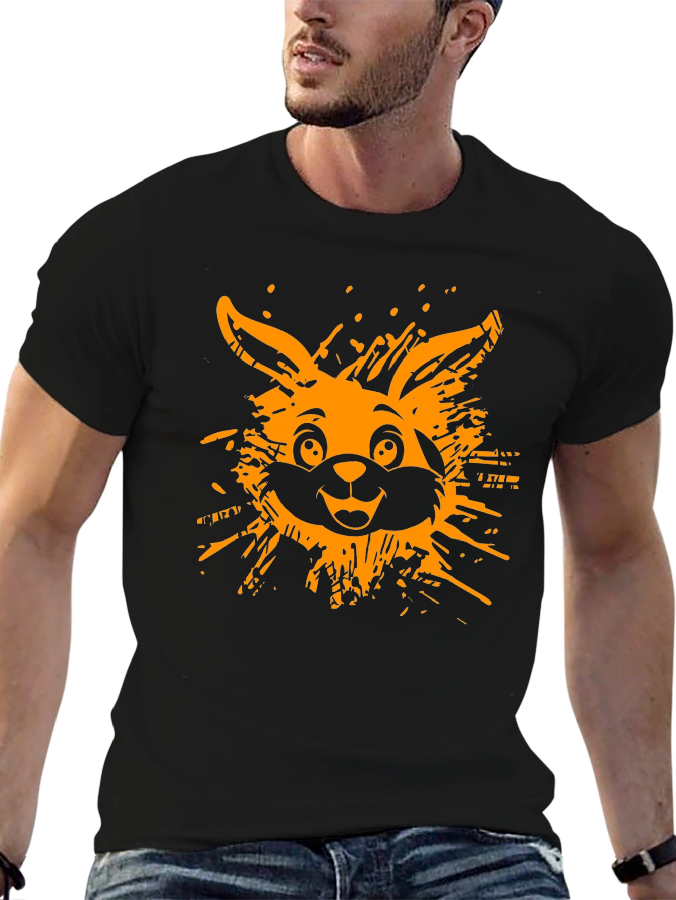 Funky Rabbit Graphic Tee - Black Cotton T-Shirt