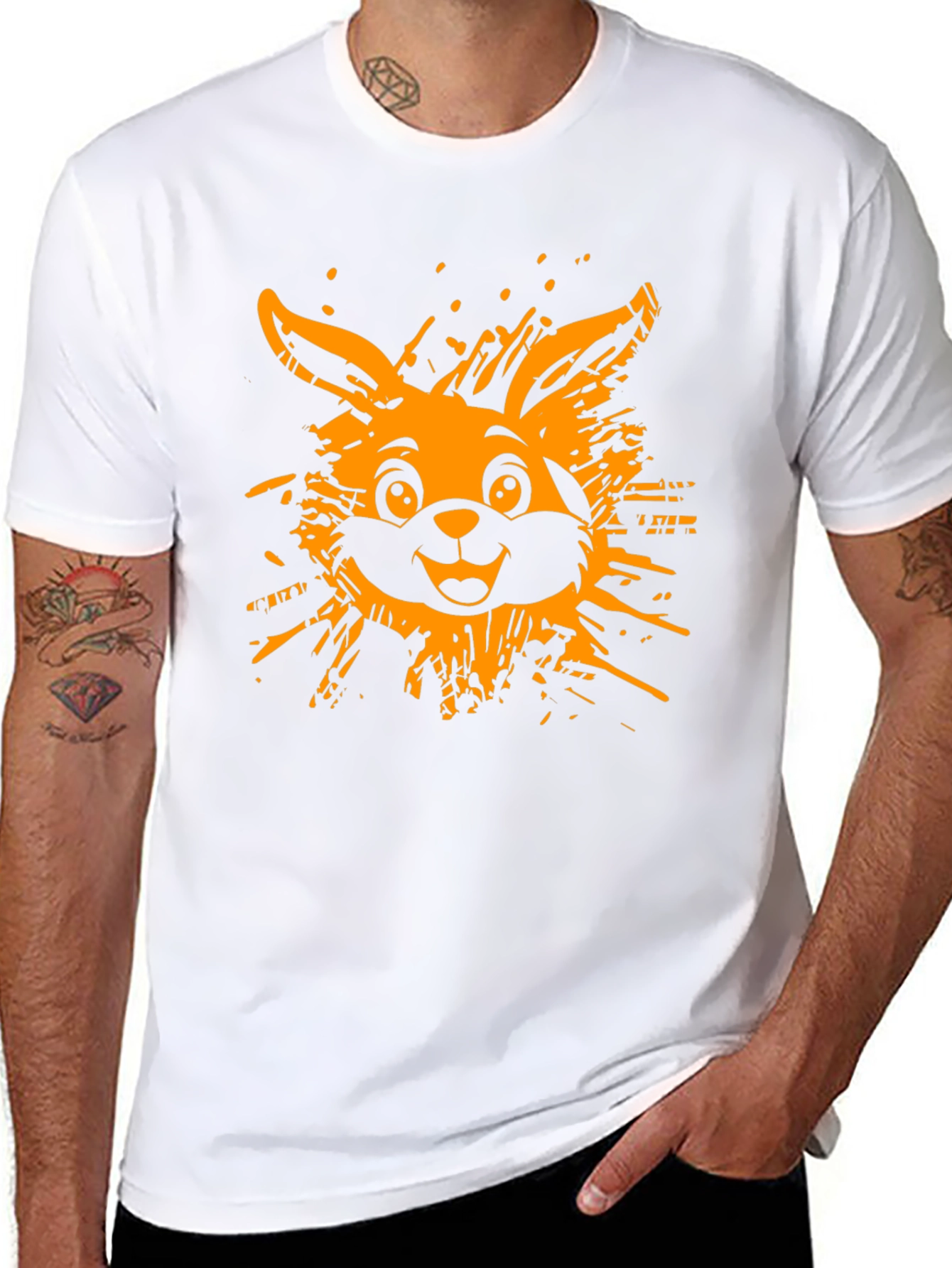 Funky Rabbit Graphic Tee - Black Cotton T-Shirt