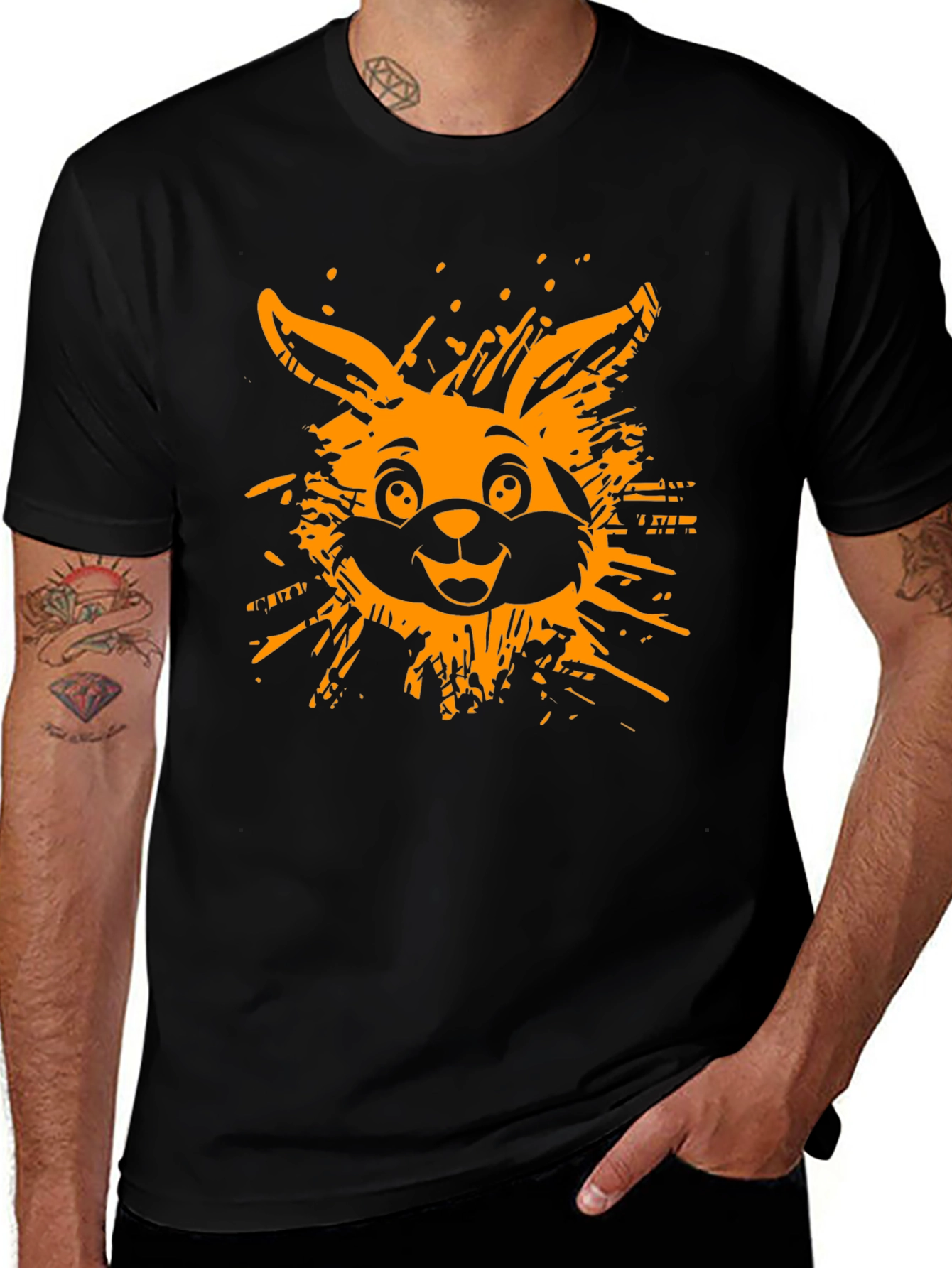 Funky Rabbit Graphic Tee - Black Cotton T-Shirt
