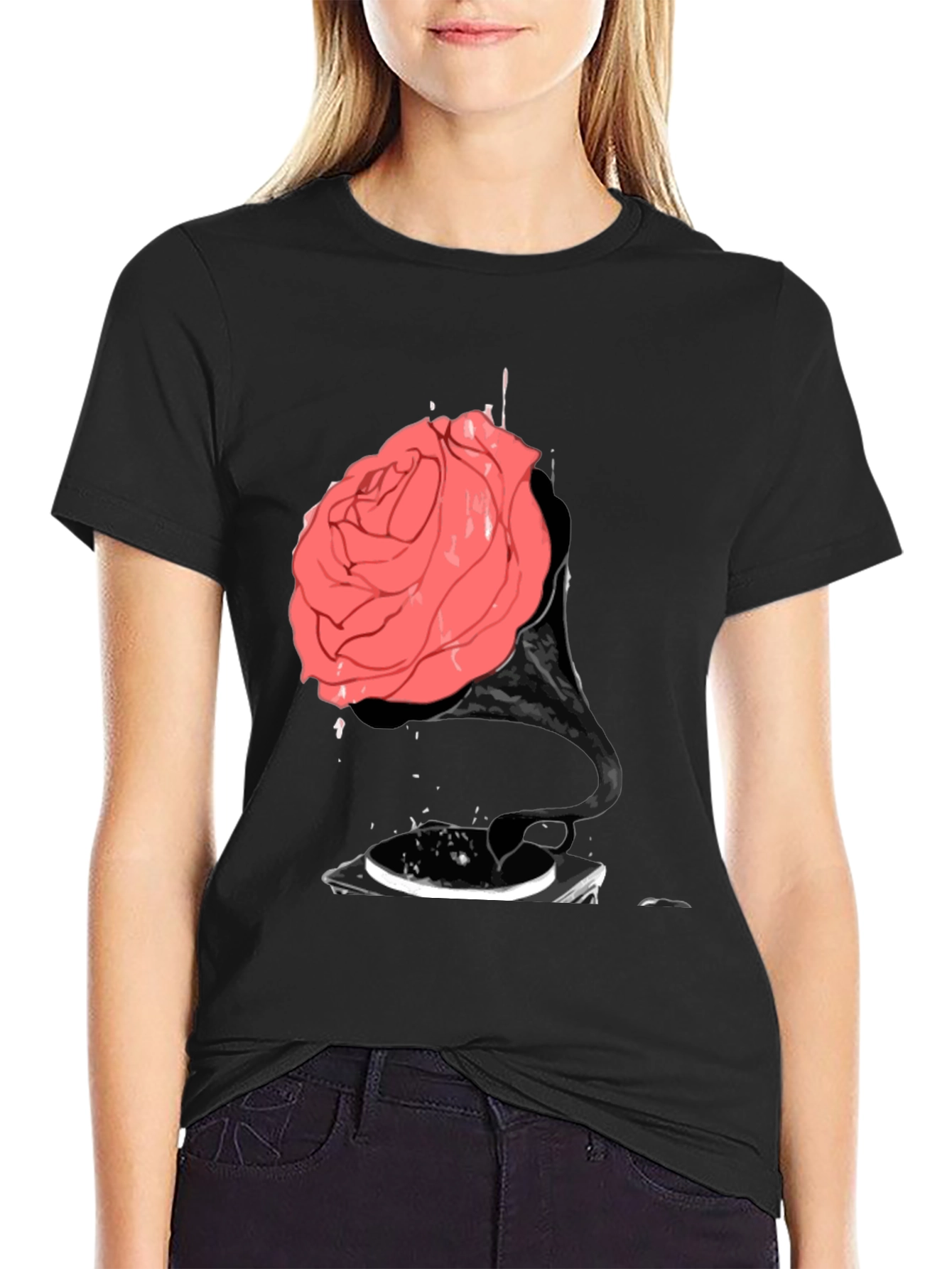 Rose Phonograph Black T-Shirt