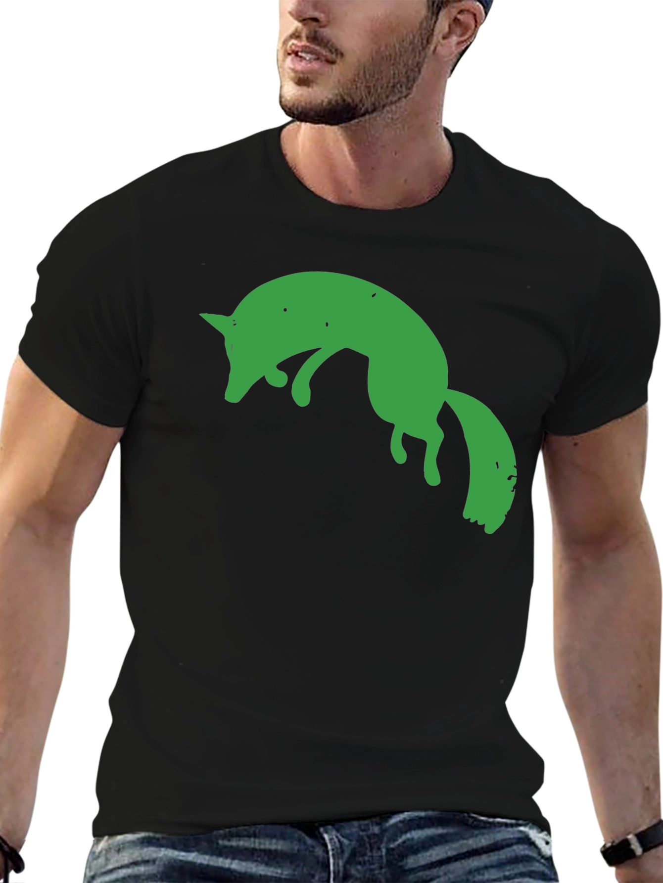 Green Fox Graphic Black T-Shirt