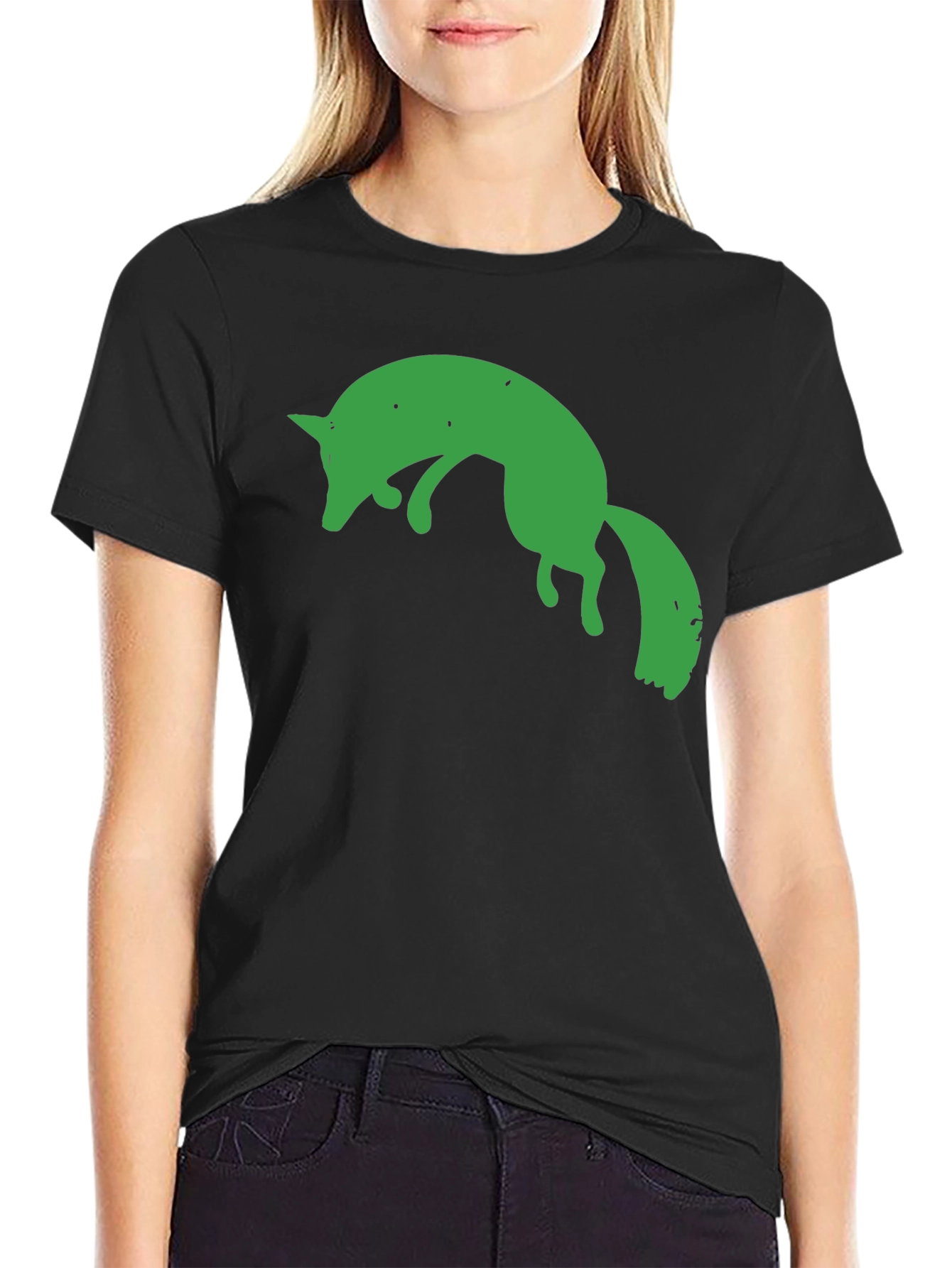 Green Fox Graphic Black T-Shirt