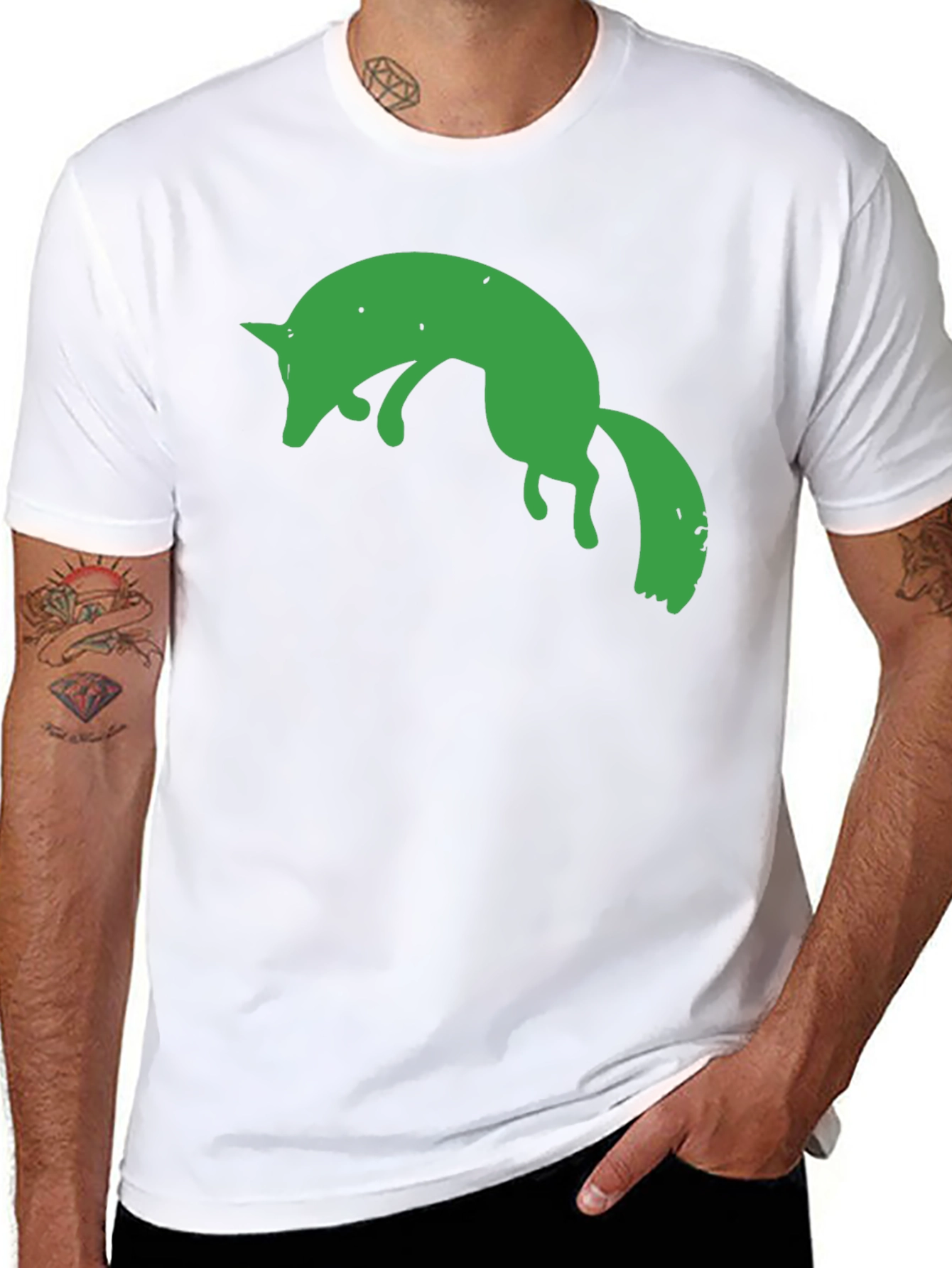 Green Fox Graphic Black T-Shirt