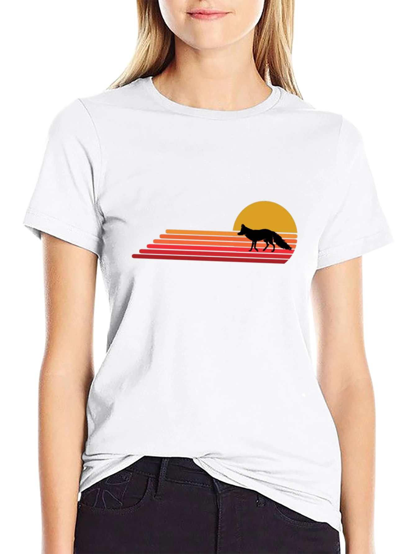 Retro Fox Sunset T-Shirt - Black