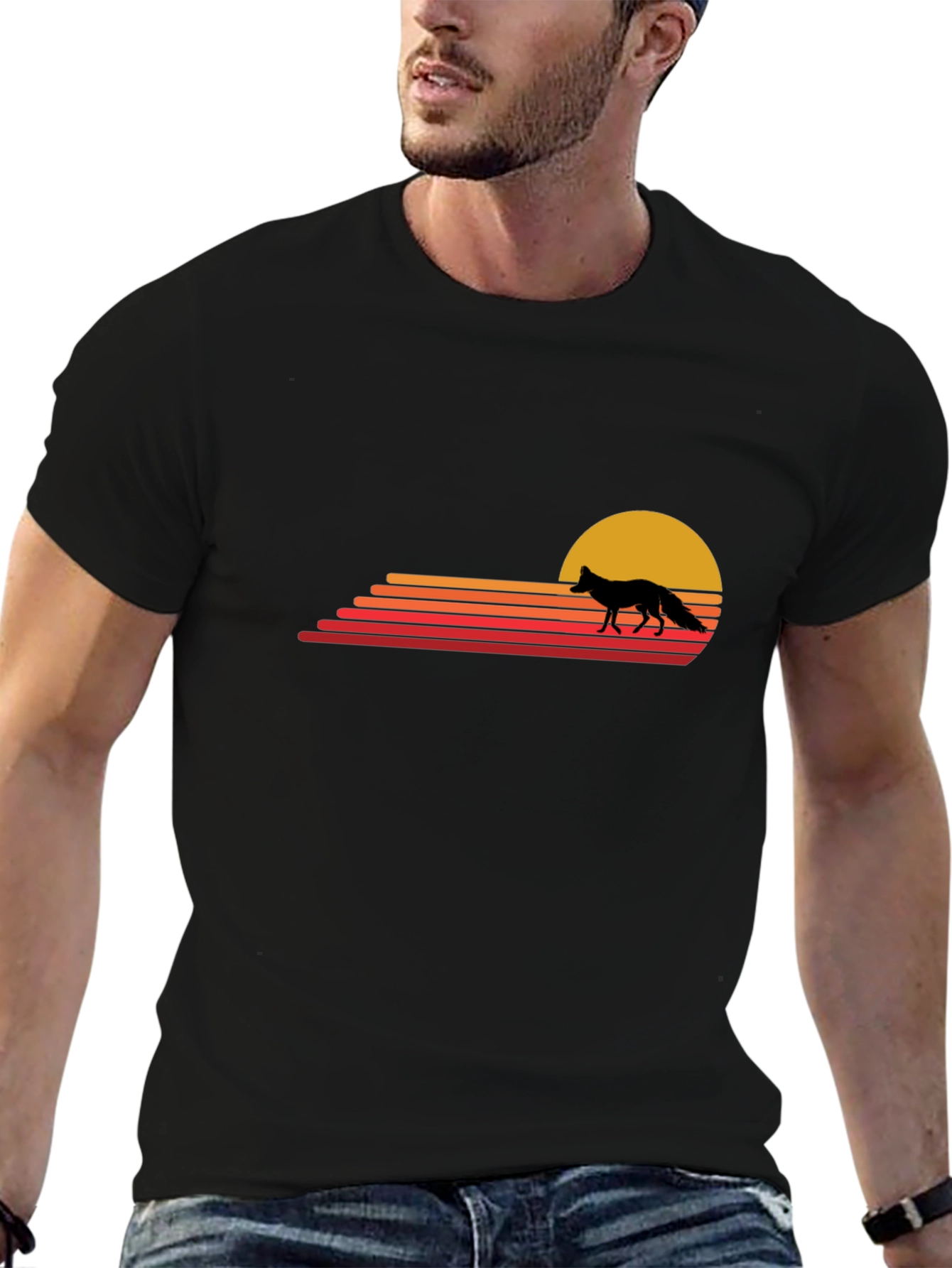 Retro Fox Sunset T-Shirt - Black