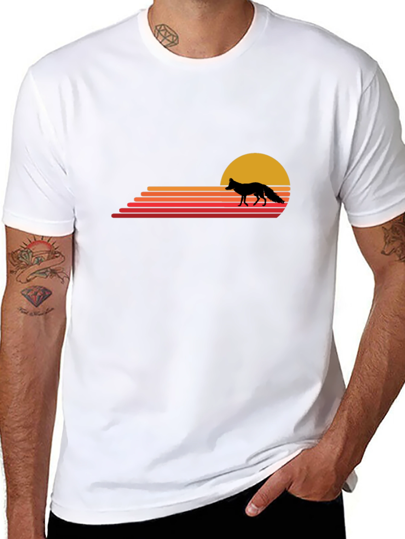 Retro Fox Sunset T-Shirt - Black