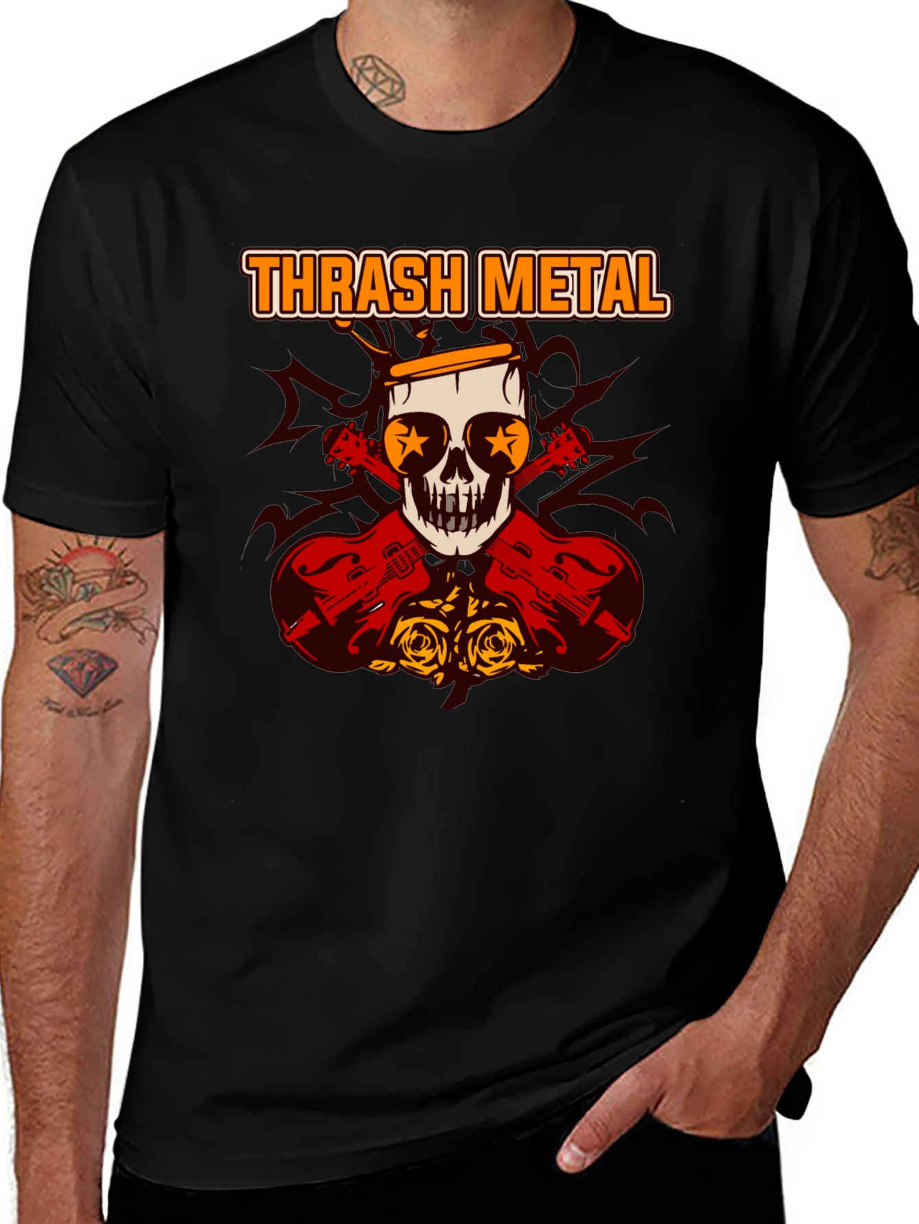 Thrash Metal Skull & Guitar Graphic Tee