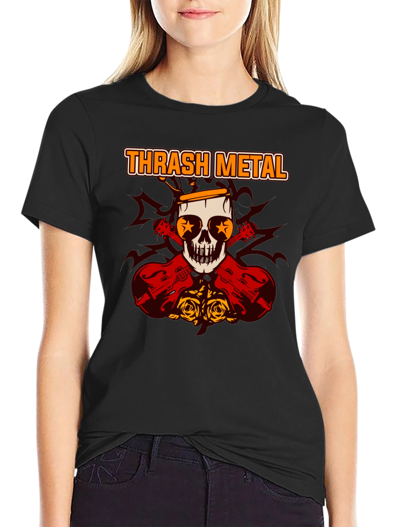 Thrash Metal Skull & Guitar Graphic Tee