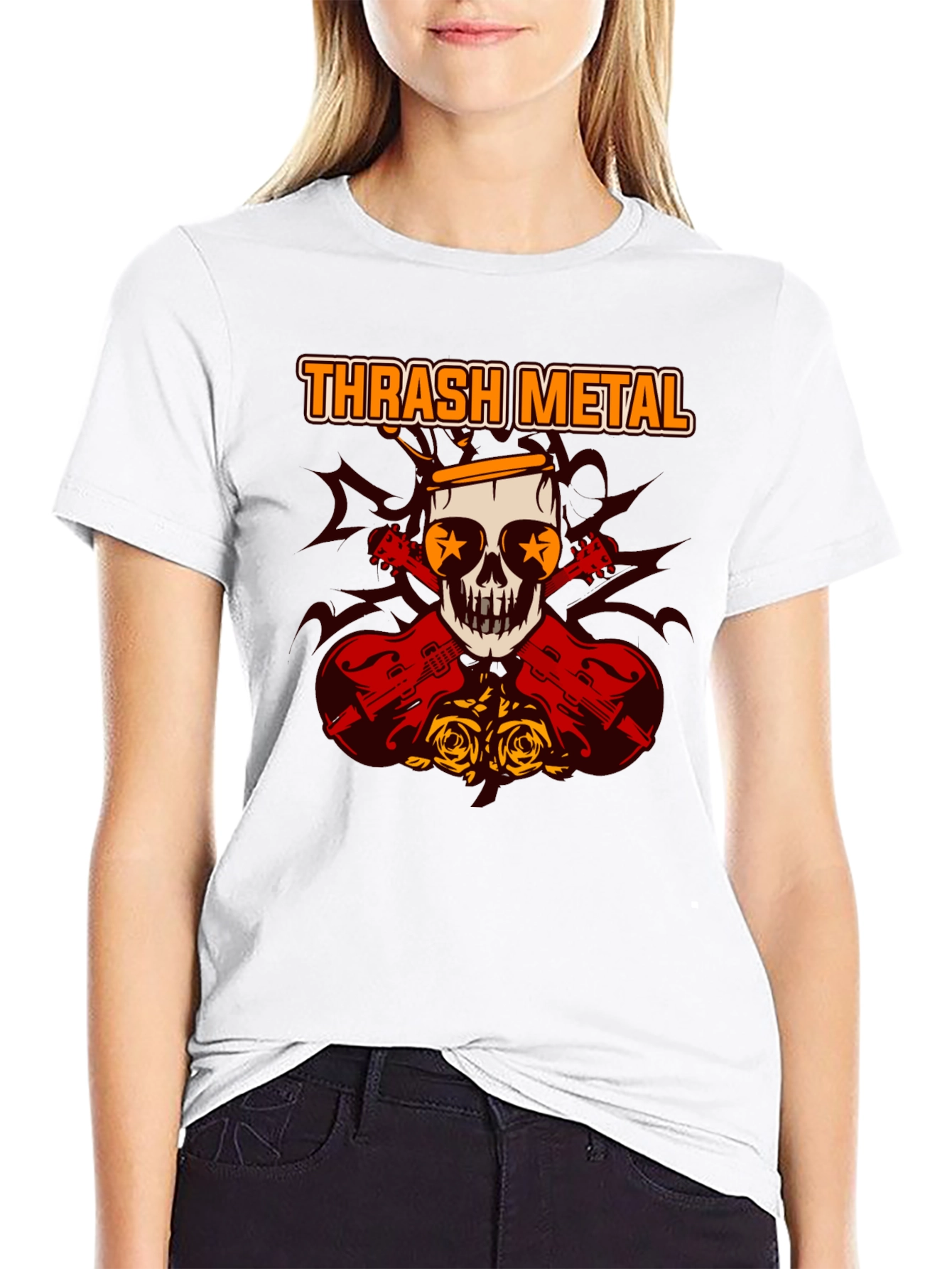 Thrash Metal Skull & Guitar Graphic Tee