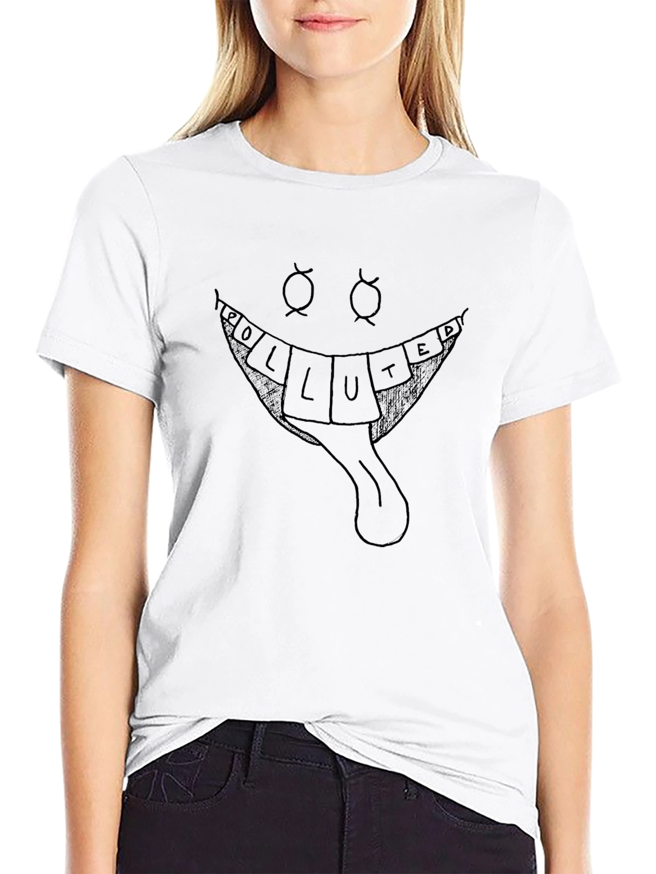 Polluted Smile Black Graphic Tee - Unique Design