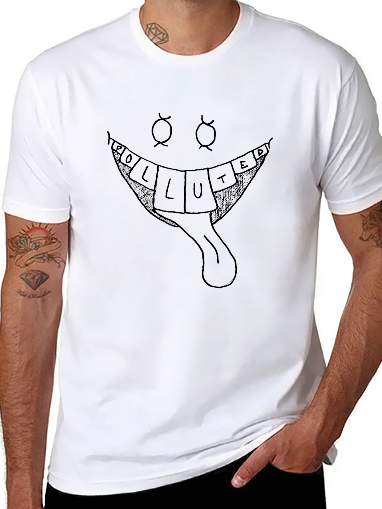Polluted Smile Black Graphic Tee - Unique Design
